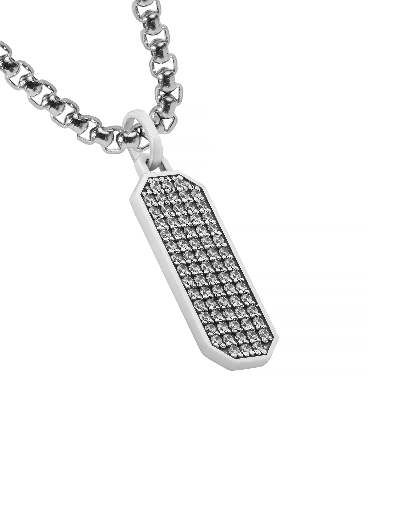 Elegant Silver Bar Necklace Pendant with Diamonds CZ