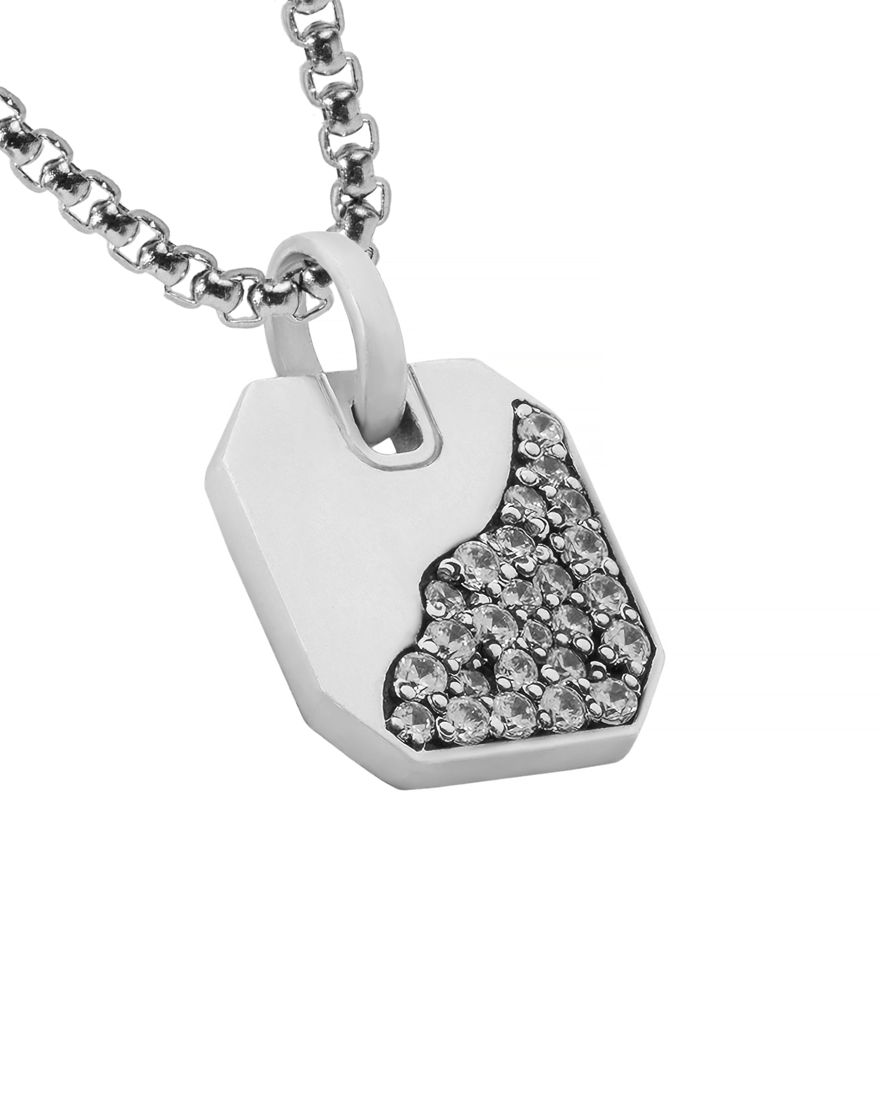 Half Designed Silver Octagon Pendant with Diamonds CZ