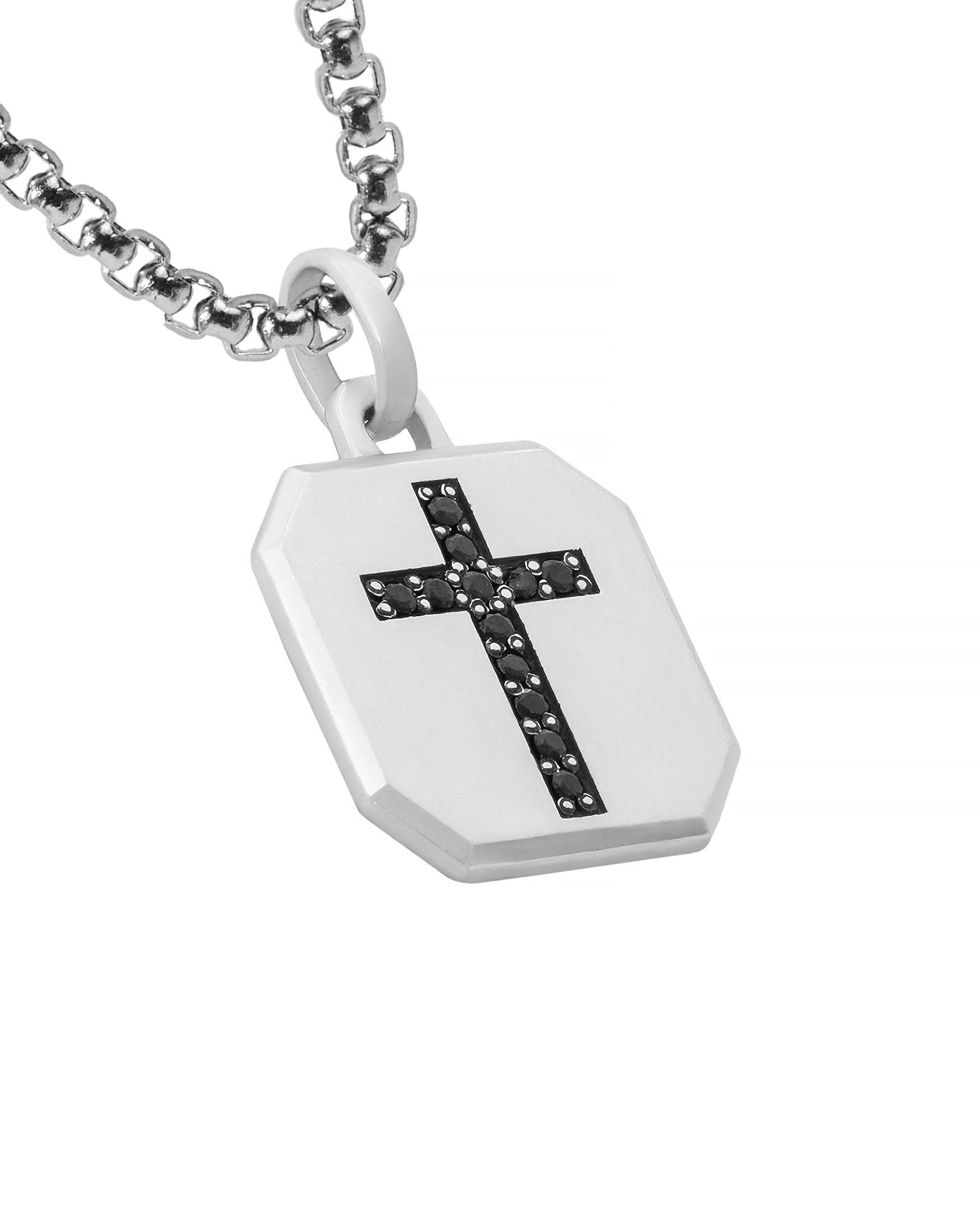 Men's Wide Cross Pendant Black Stones Octagon Shape