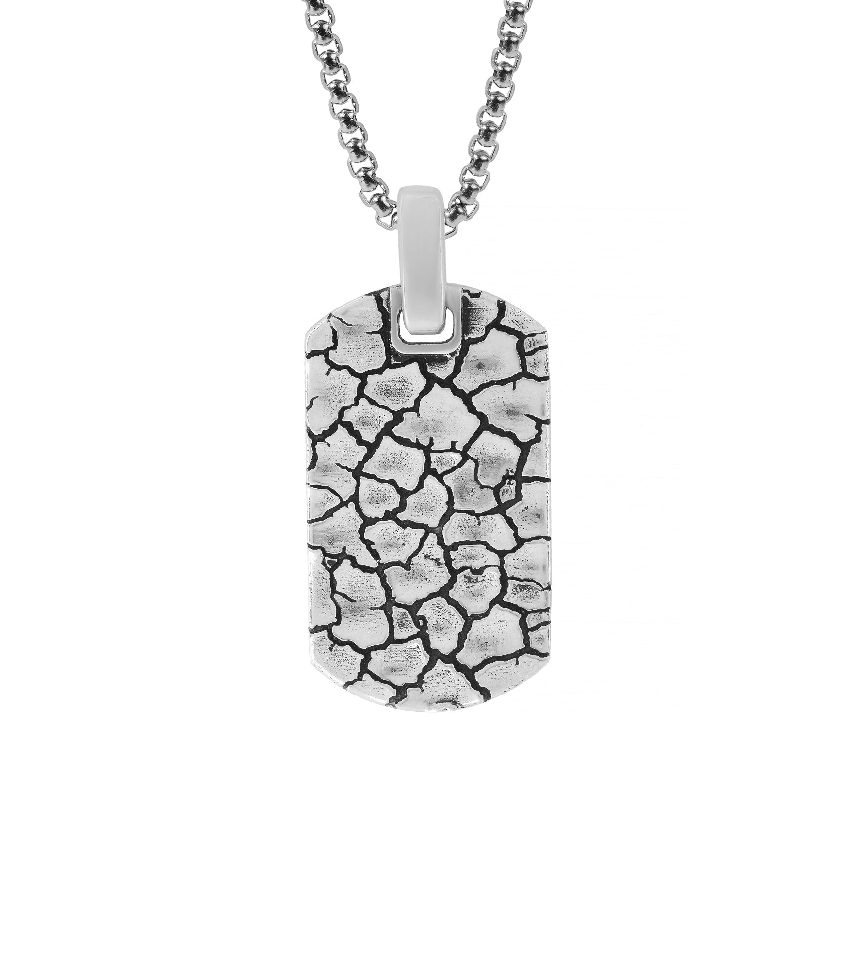 Brutal Silver Dog Tag Pendant Cracked Ground Design