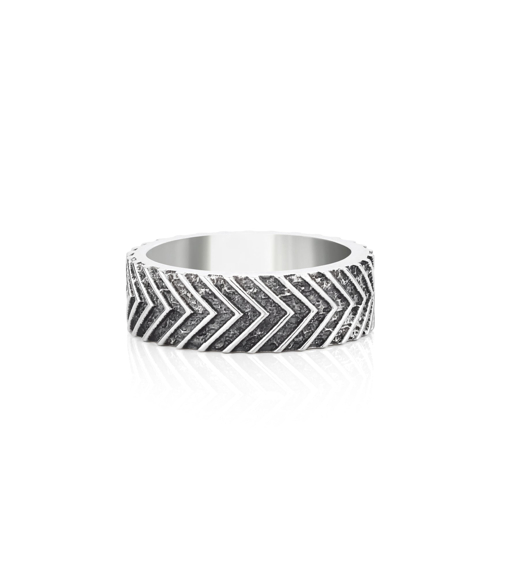 Masculine Chevron Ring Band for Men Hammered Silver