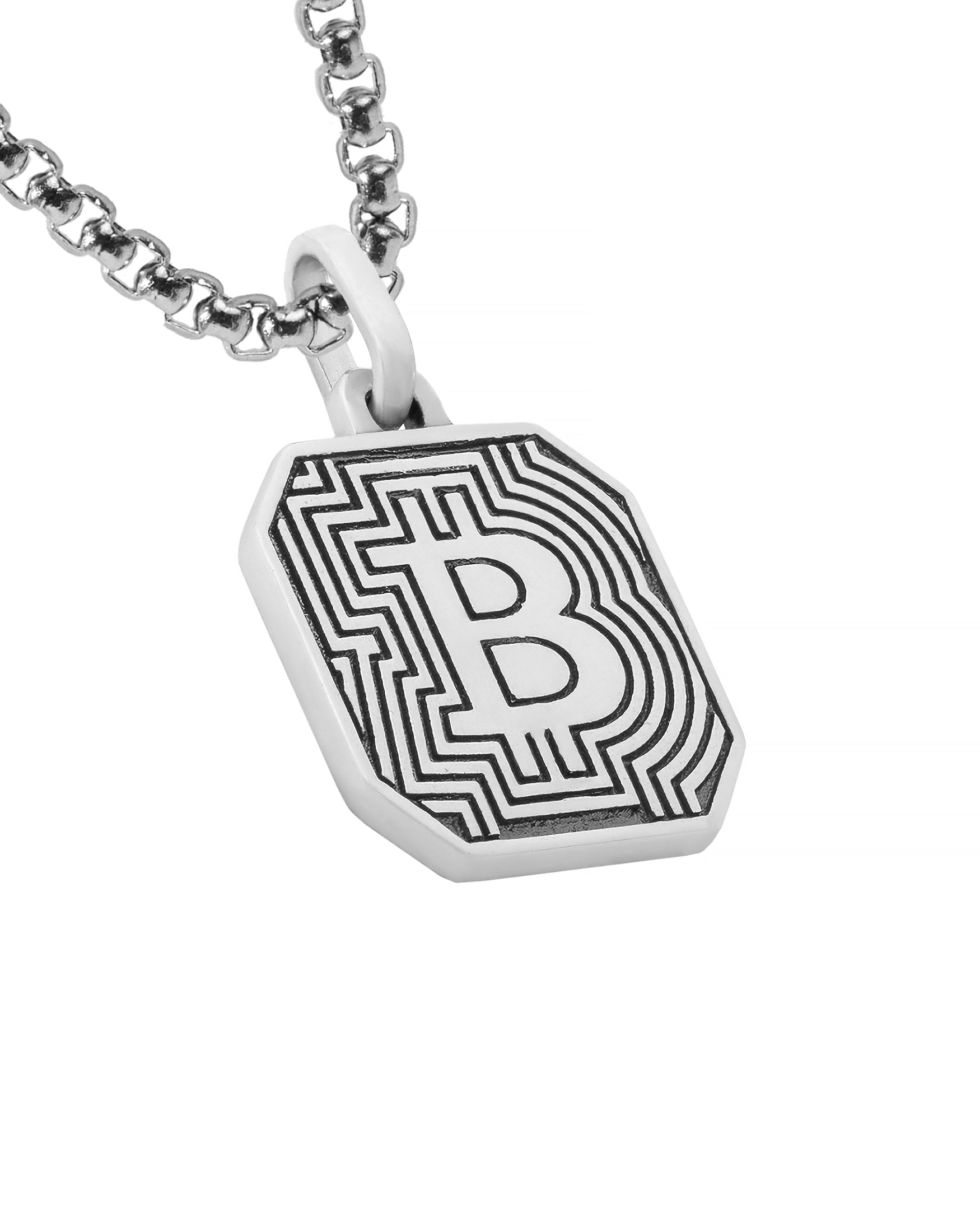 Bitcoin Necklace Pendant For Men Sterling Silver