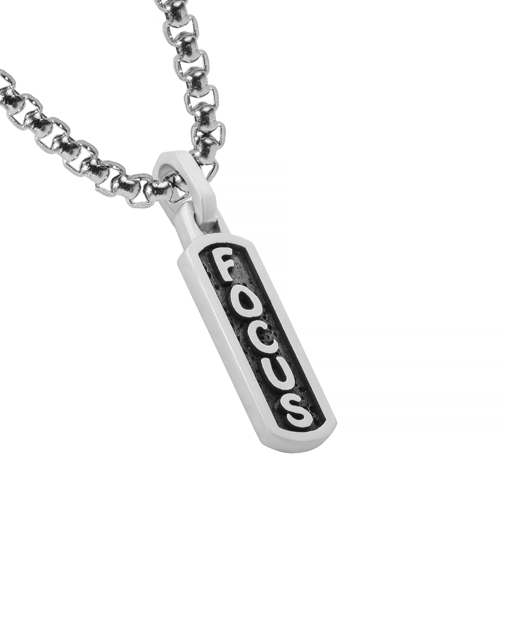 Men's Small Amulet Necklace with Engraved Word FOCUS