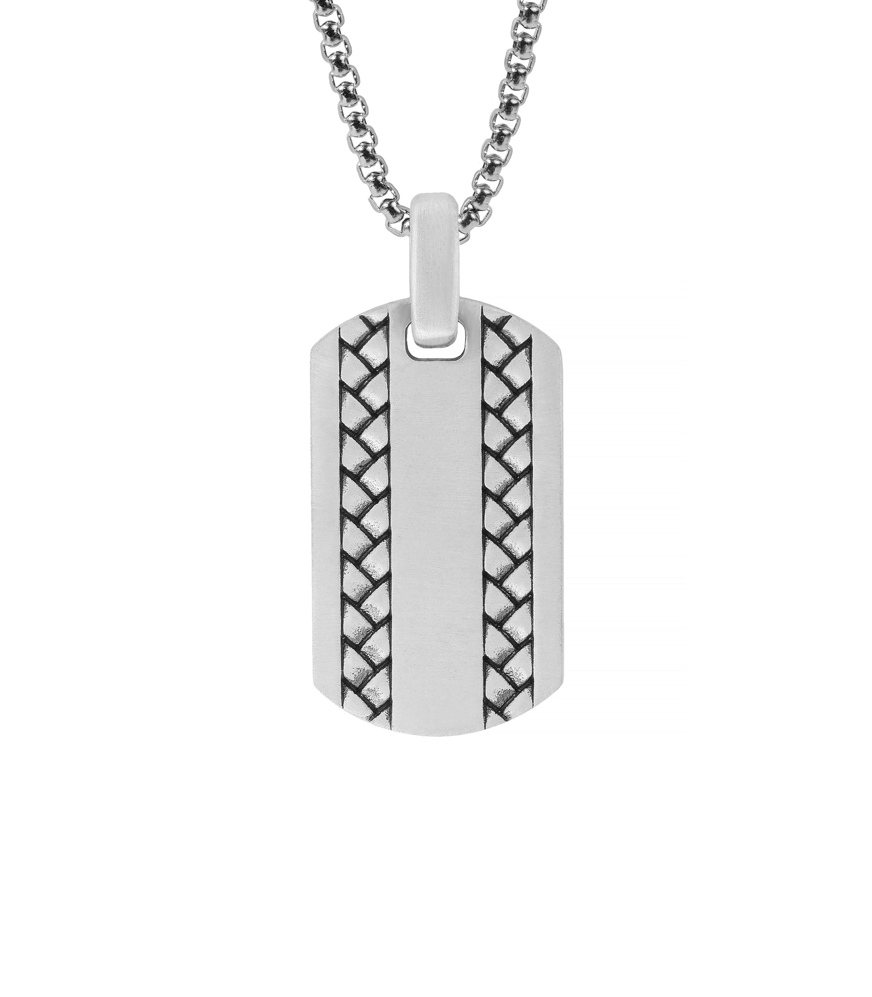 Brutal Silver Pendant Engraved Curb Chain Design