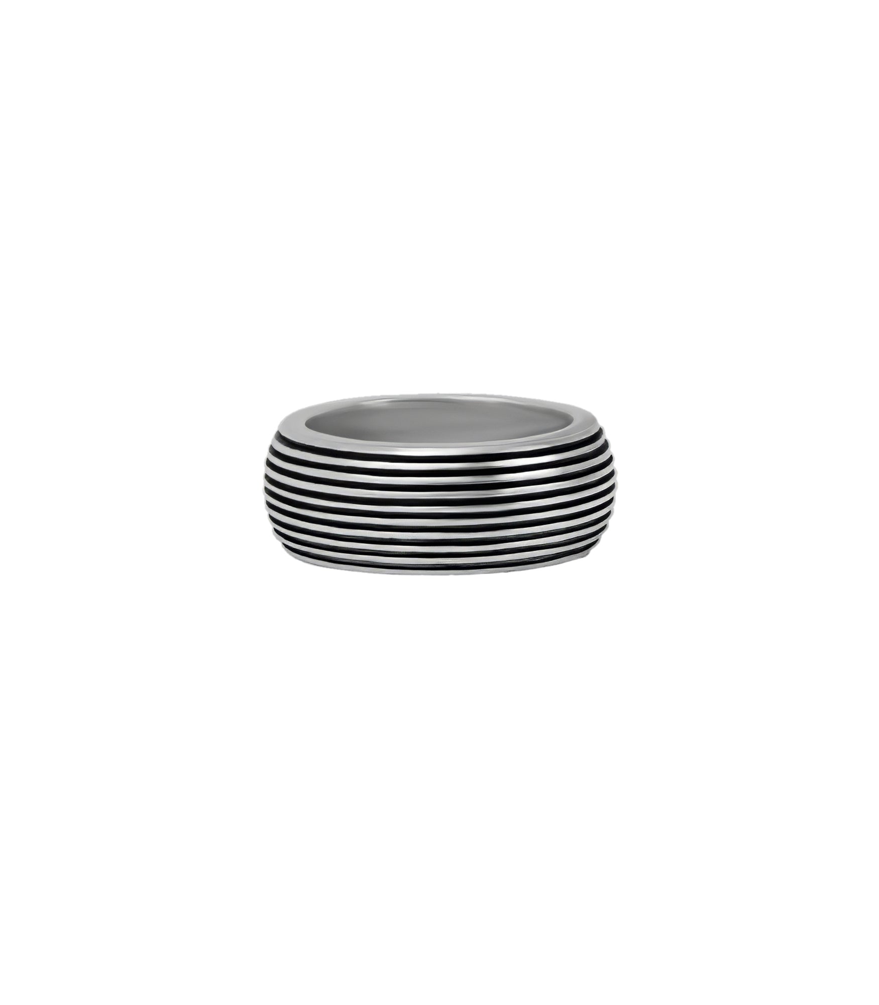 Wide Dome Ring Band Silver Vintage Grooved Design