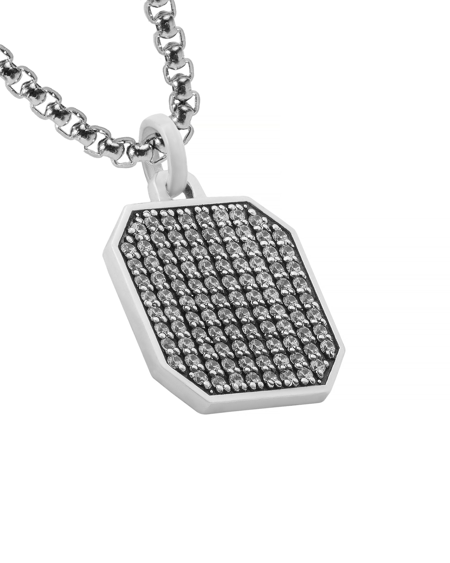 Cocktail Silver Pendant with Diamonds CZ Octagon Shape