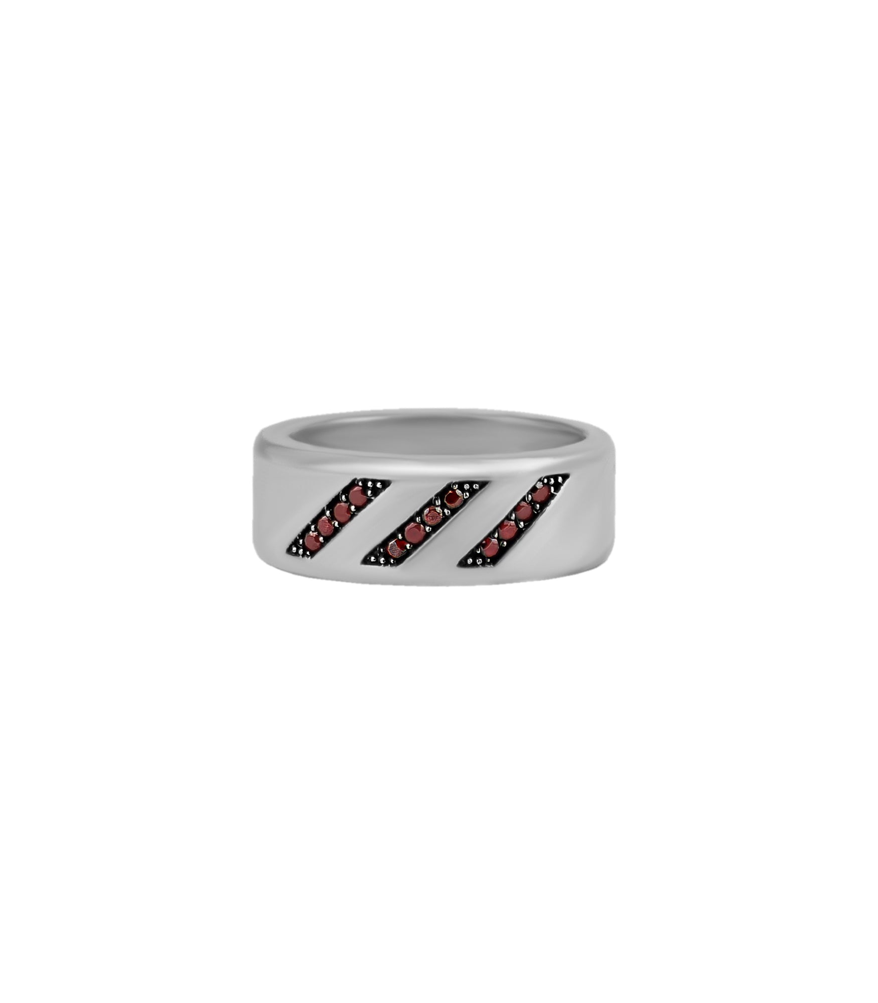 Minimalist Wedding Ring with Red Stones Sterling Silver