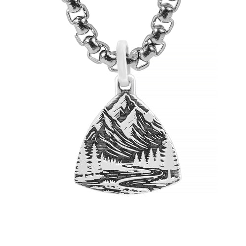 Mountains & Forest Silver Necklace Three-Sided Design
