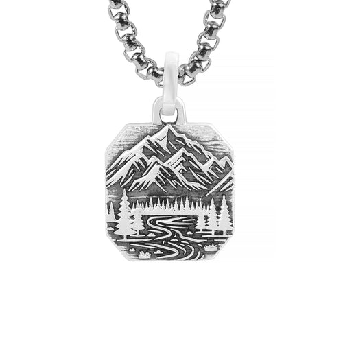 Mountains and Forest Pendant Octagonal Shape Silver