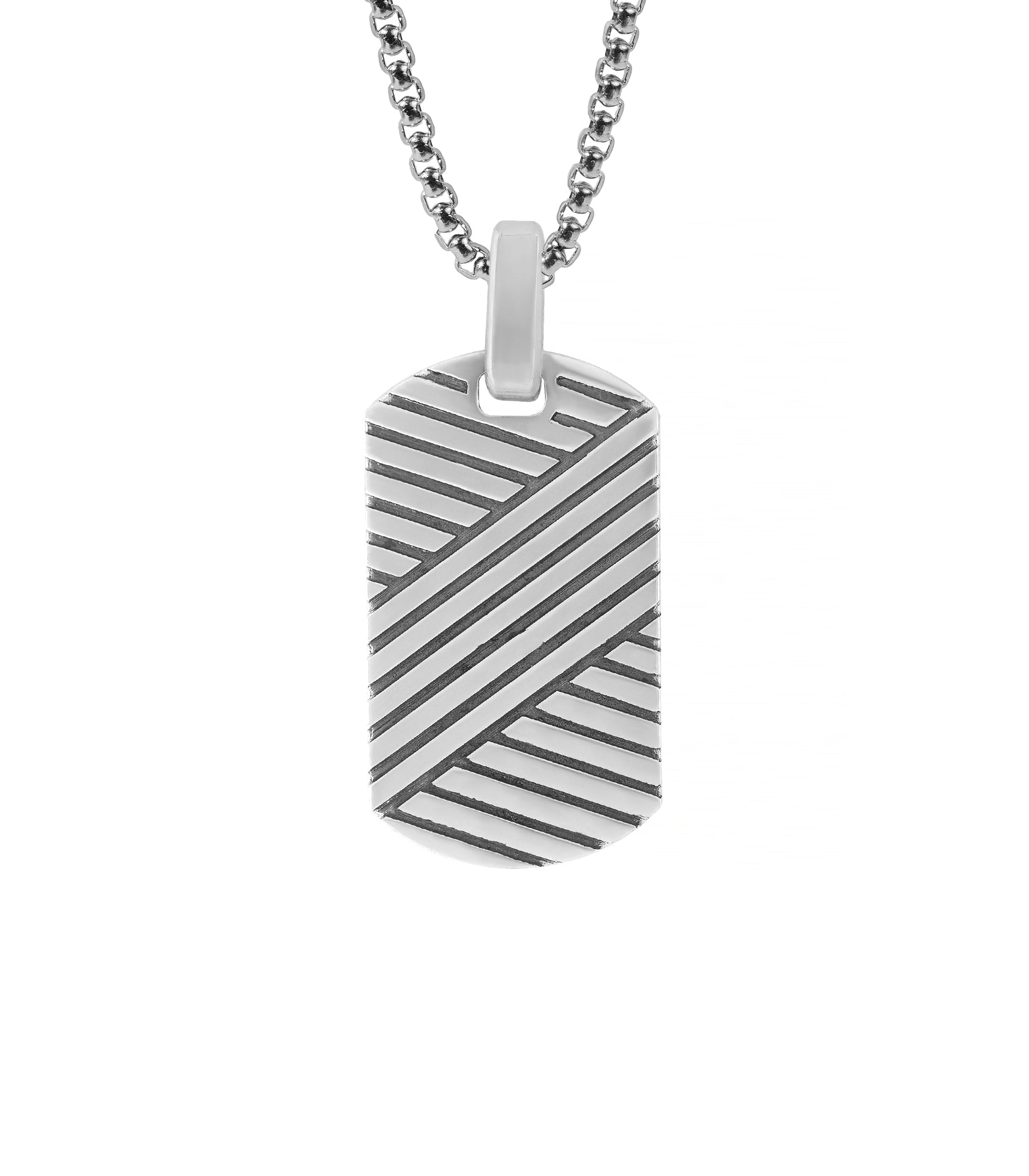 Lined Engraving Tag Pendant Necklace Sterling Silver