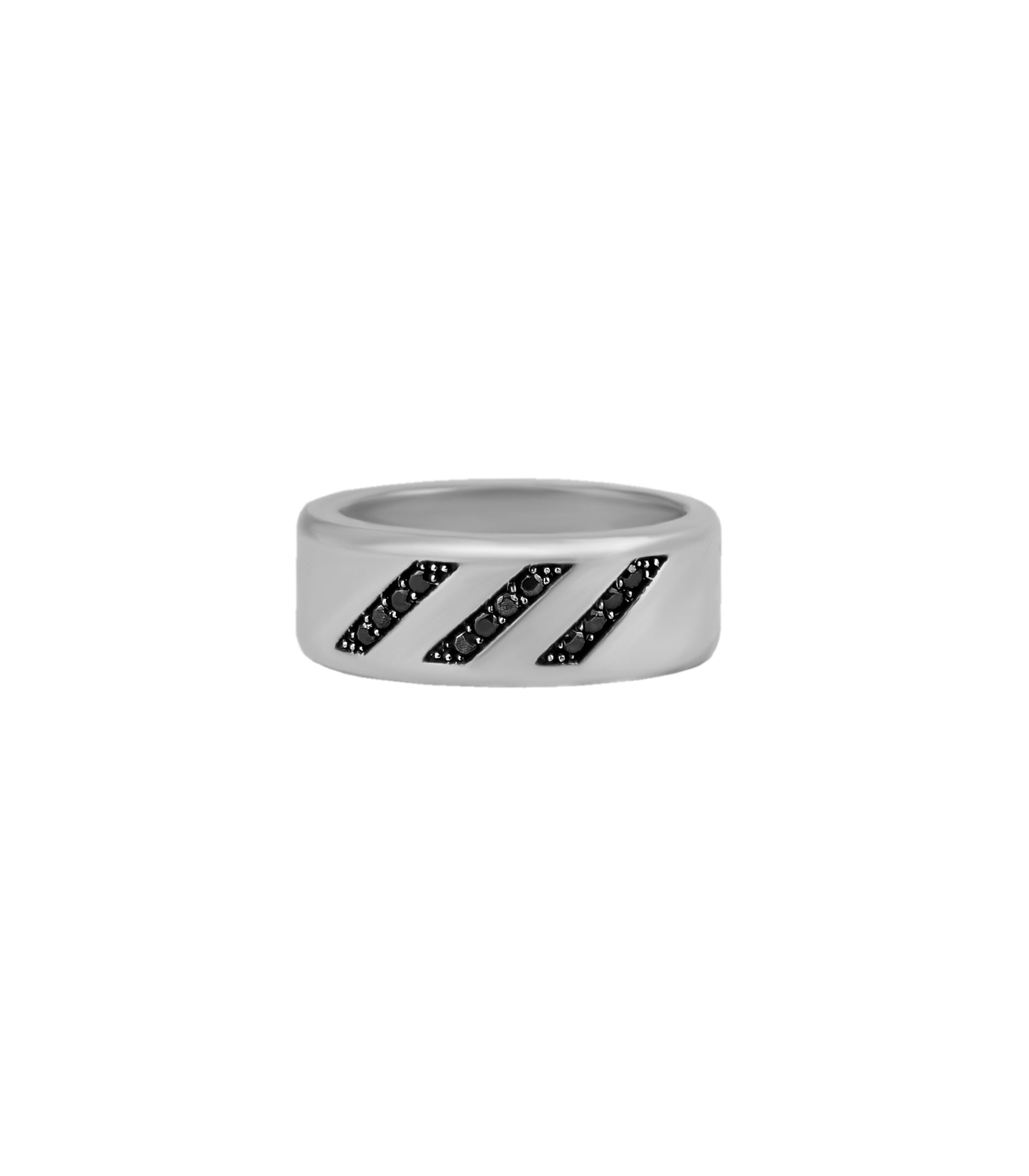 Silver Minimalist Wedding Band with Black Stones