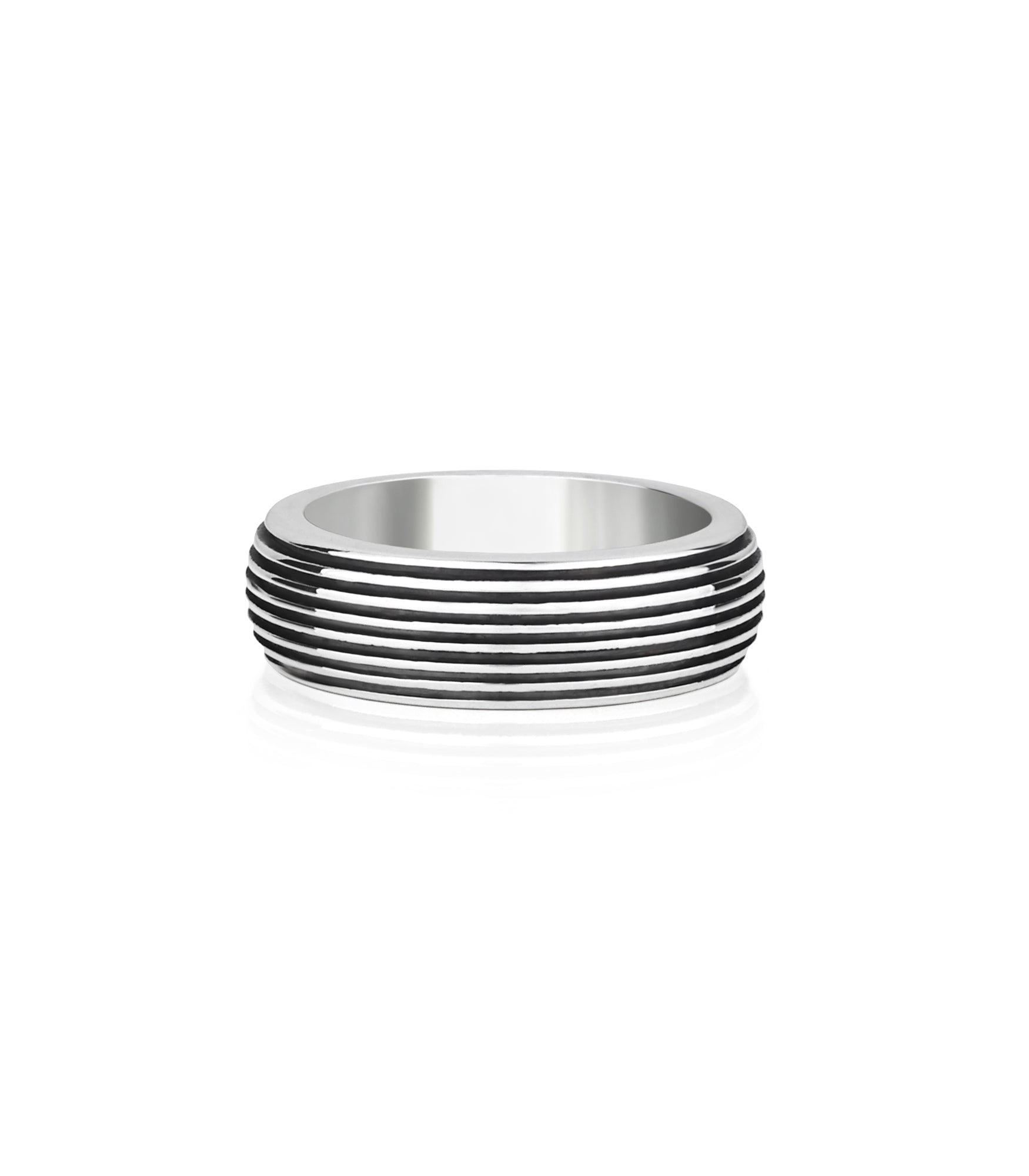 Domed Band Ring Silver with Vintage Striped Design