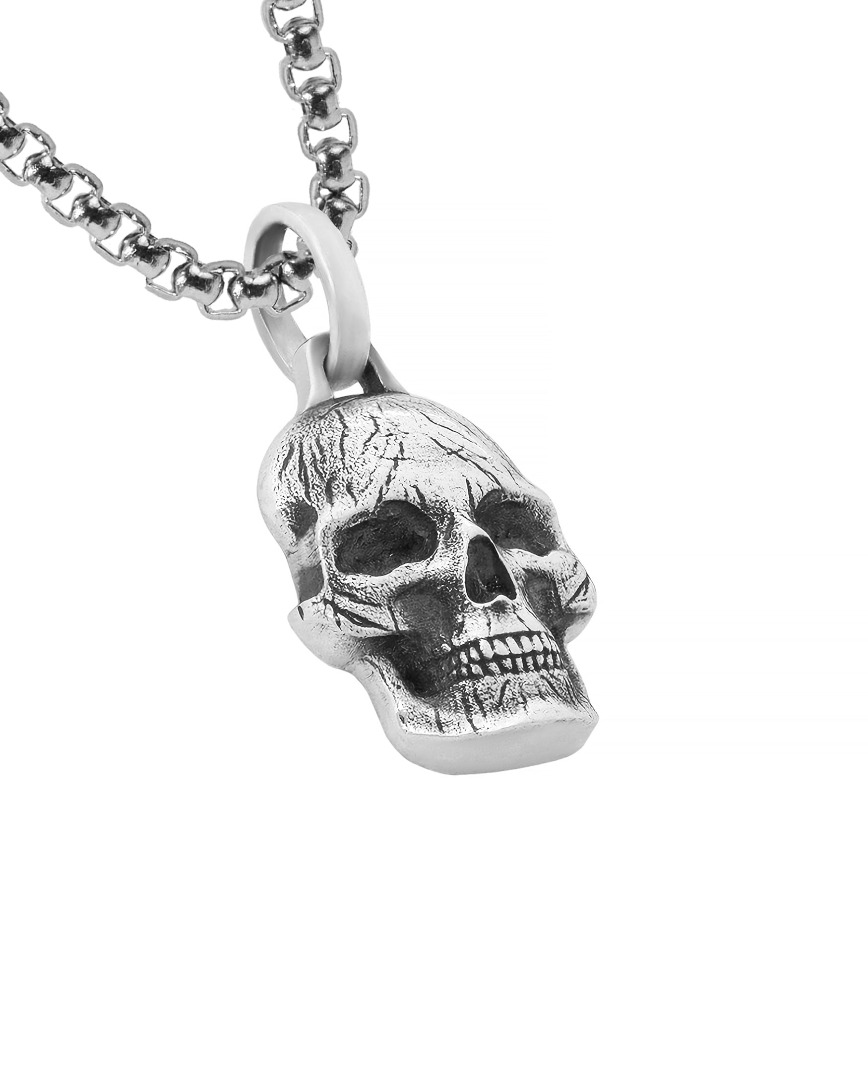 Masculine Skull Pendant Necklace Sterling Silver