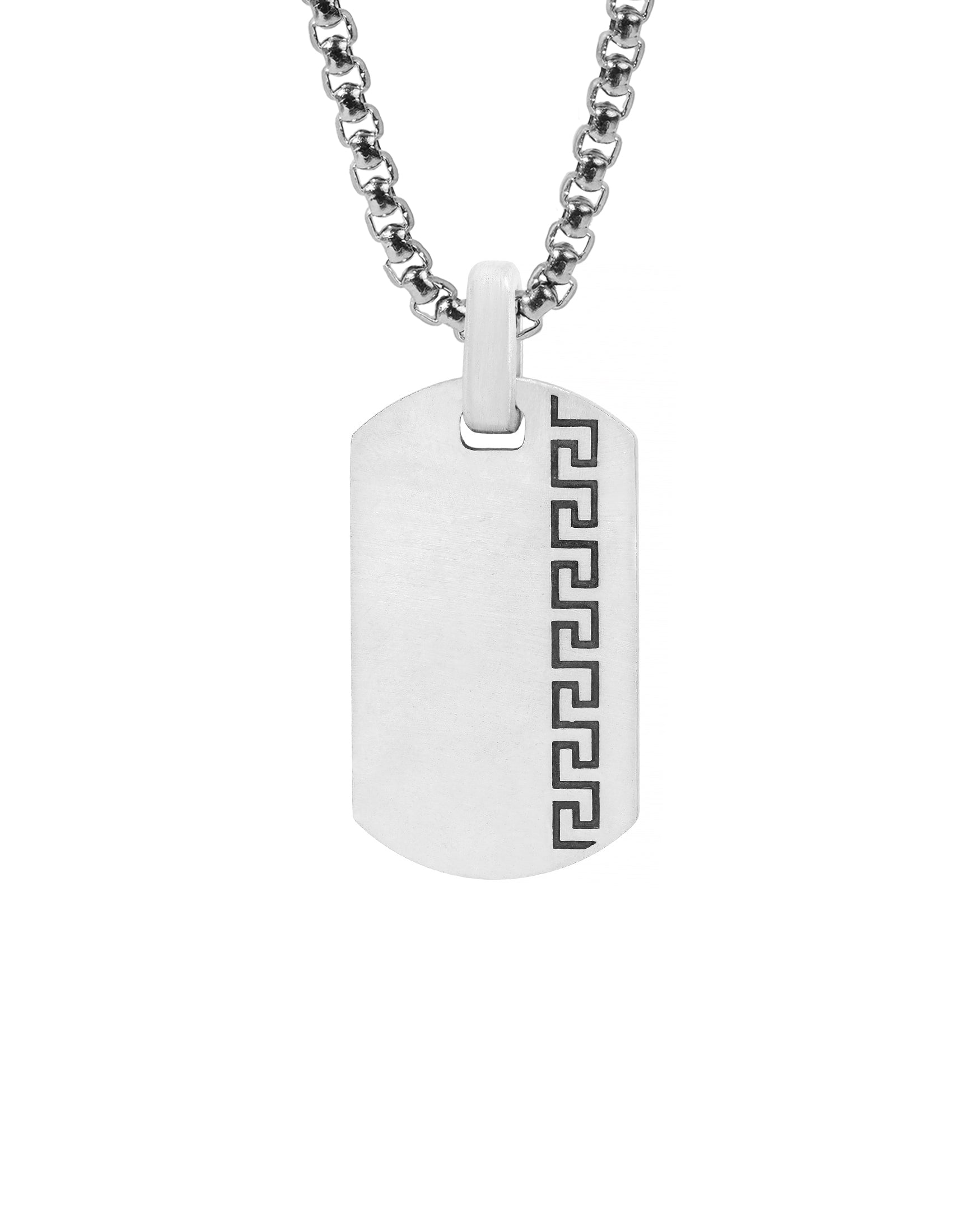 Greek Symbol Silver Dog Tag Pendant Necklace for Him