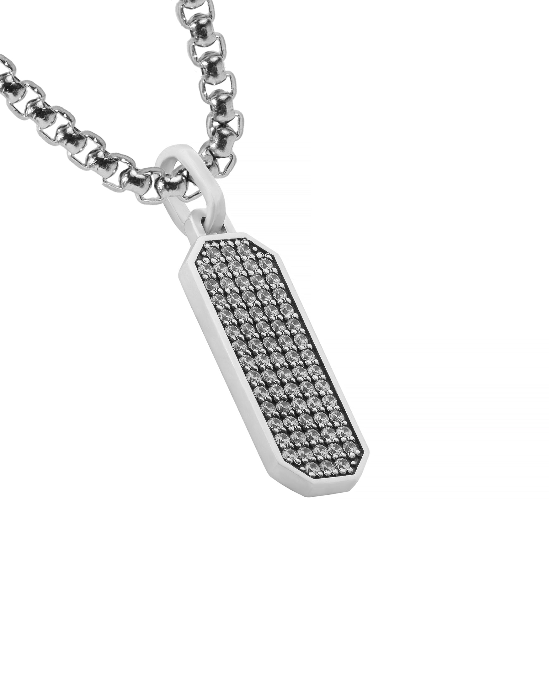 Classy Octagon Ingot Necklace with Diamonds CZ Silver