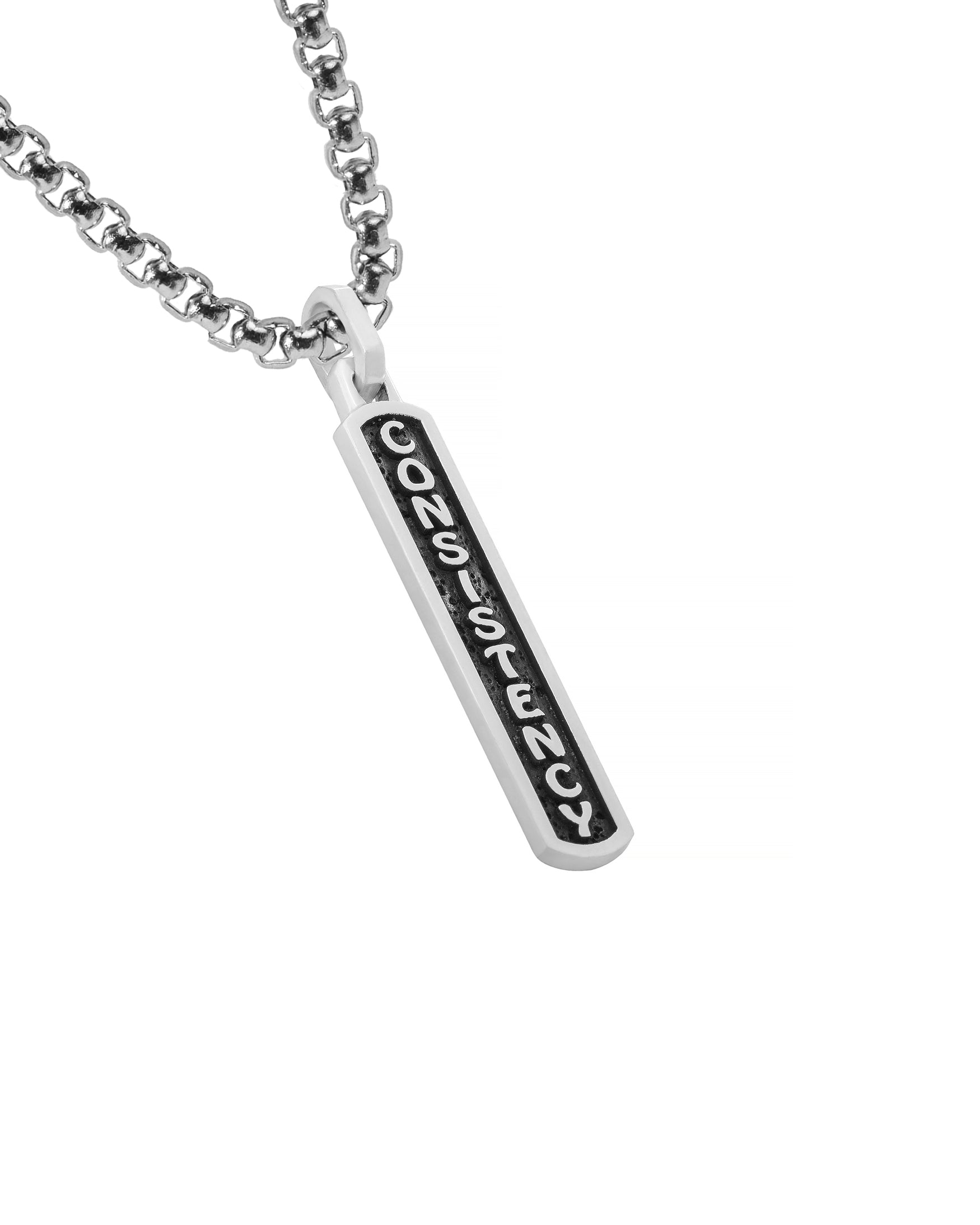 Visionary Word CONSISTENCY Bar Necklace Amulet Silver