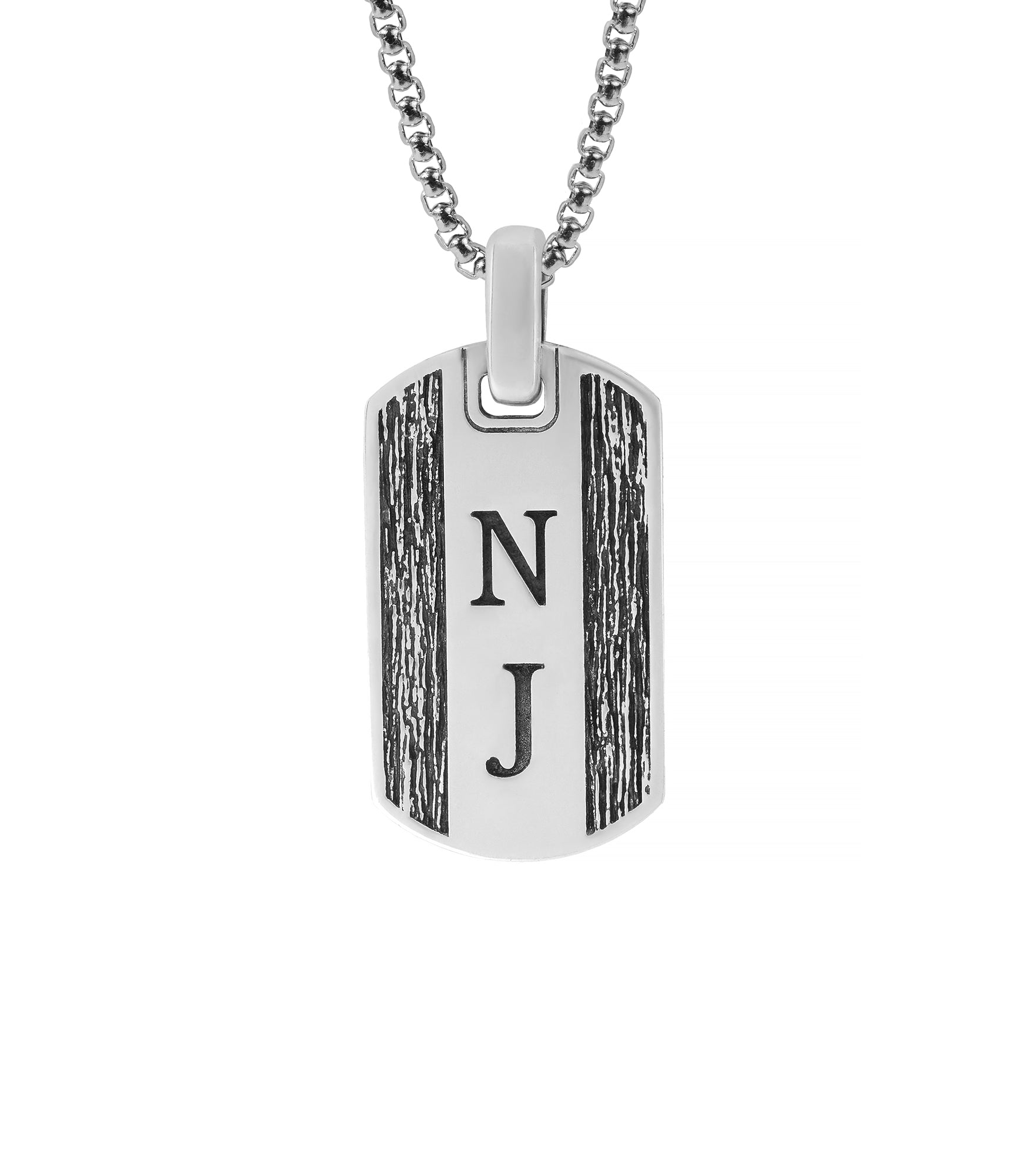 Custom Initial Dog Tag Pendant with Tree Bark Detail