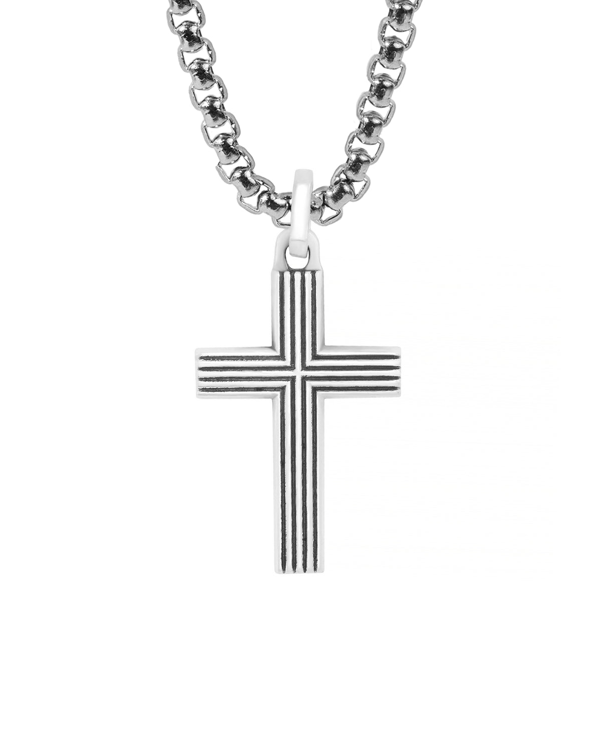 Grooved Cross Pendant Necklace Sterling Silver 925