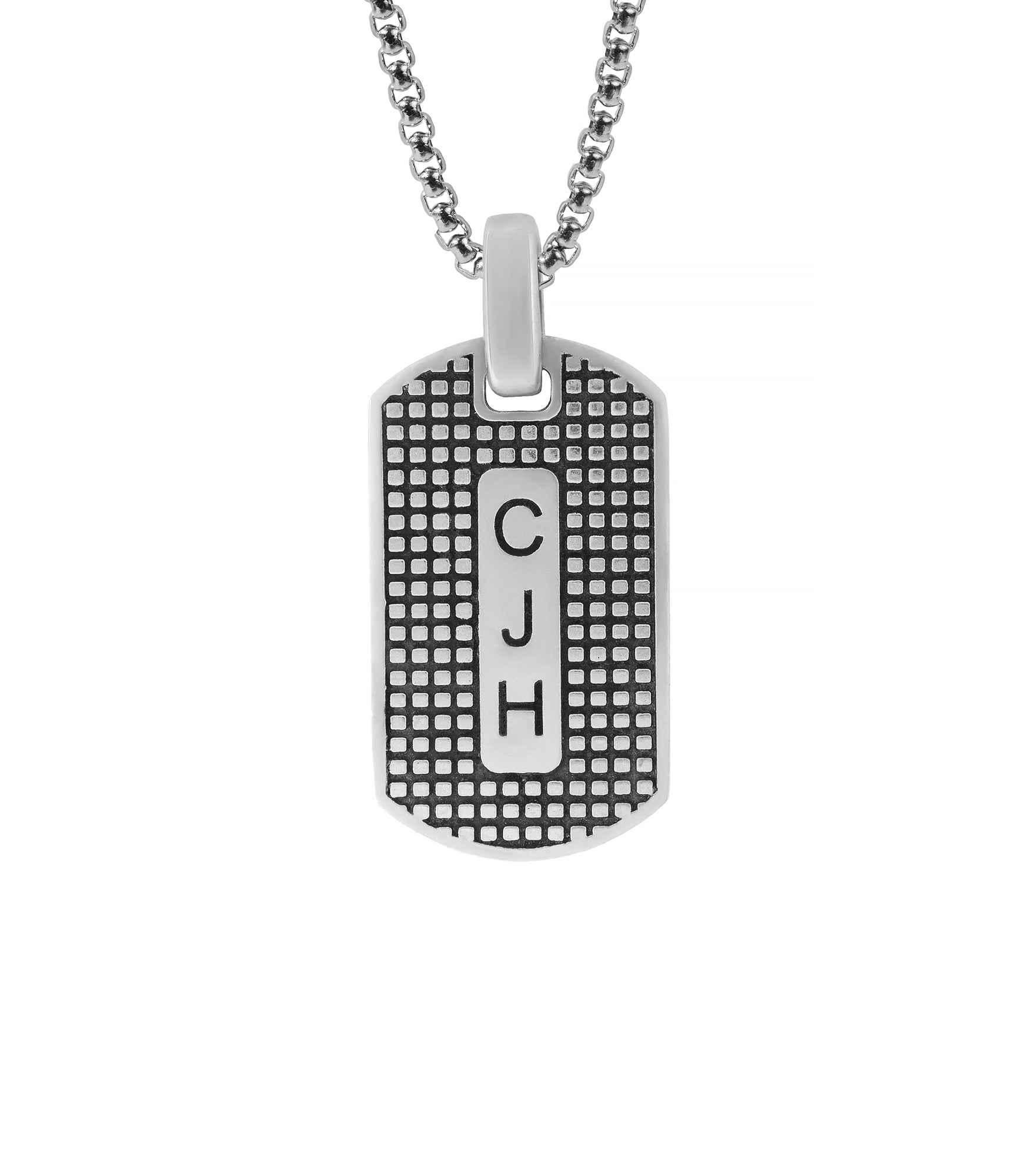 Mens Silver Personalized Pendant Necklace with Pattern