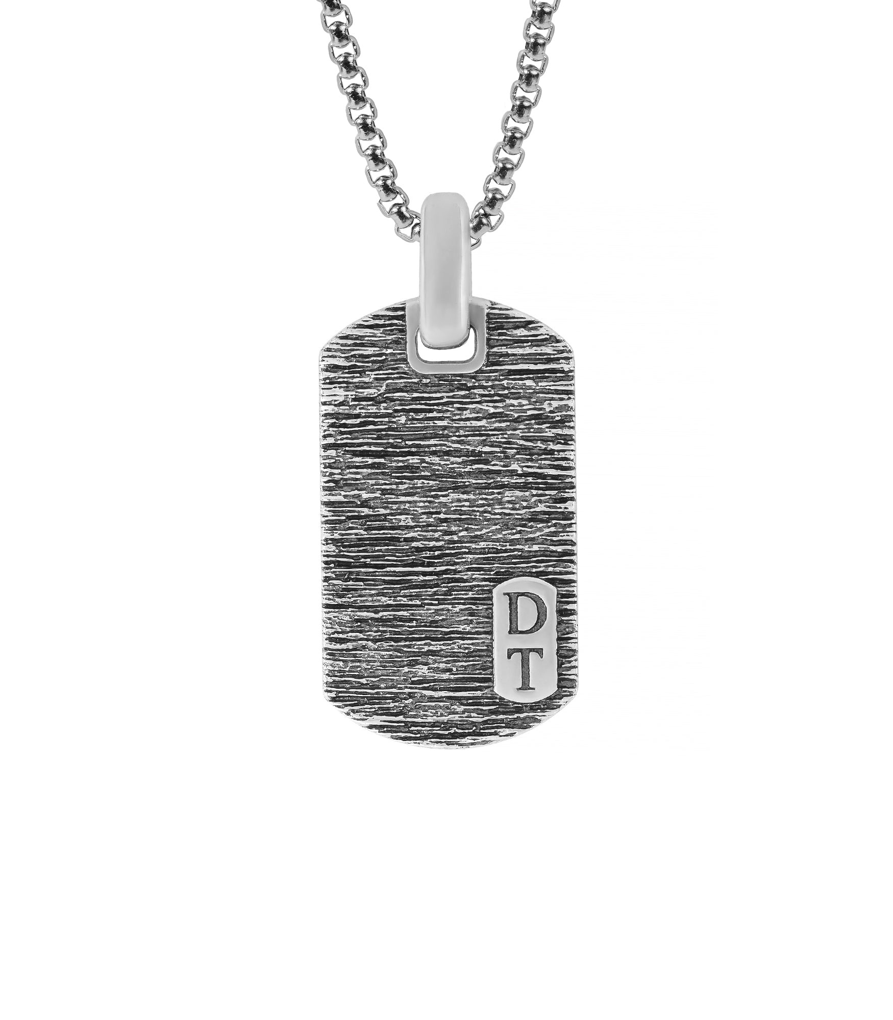 Personalized Silver Dog Tag Pendant Tree Bark Texture