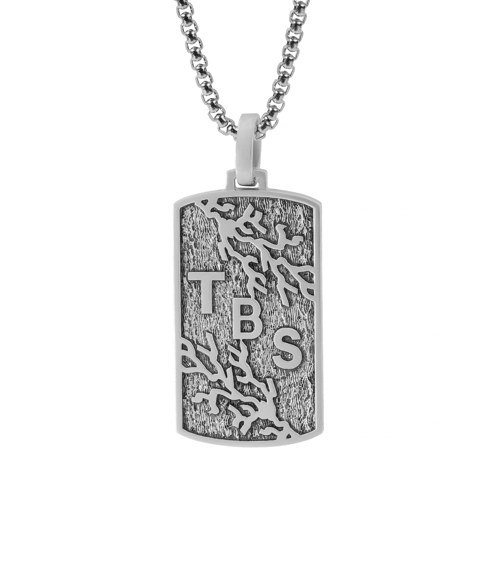 3 Name Letters Silver Tag Pendant Vintage Branch Motif