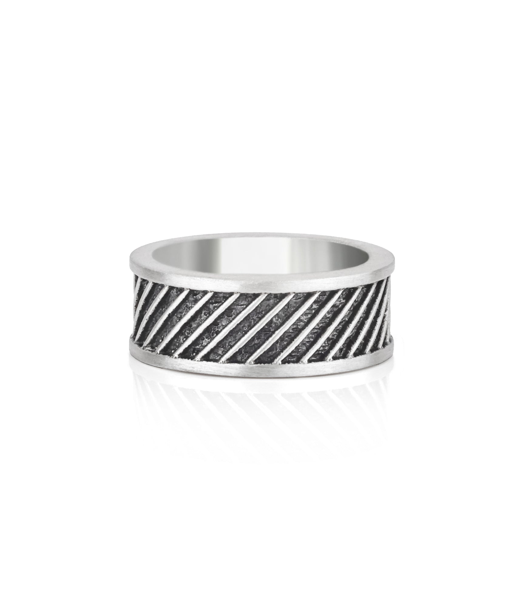 Sculped Oxidized Silver Band with Diagonal Pattern