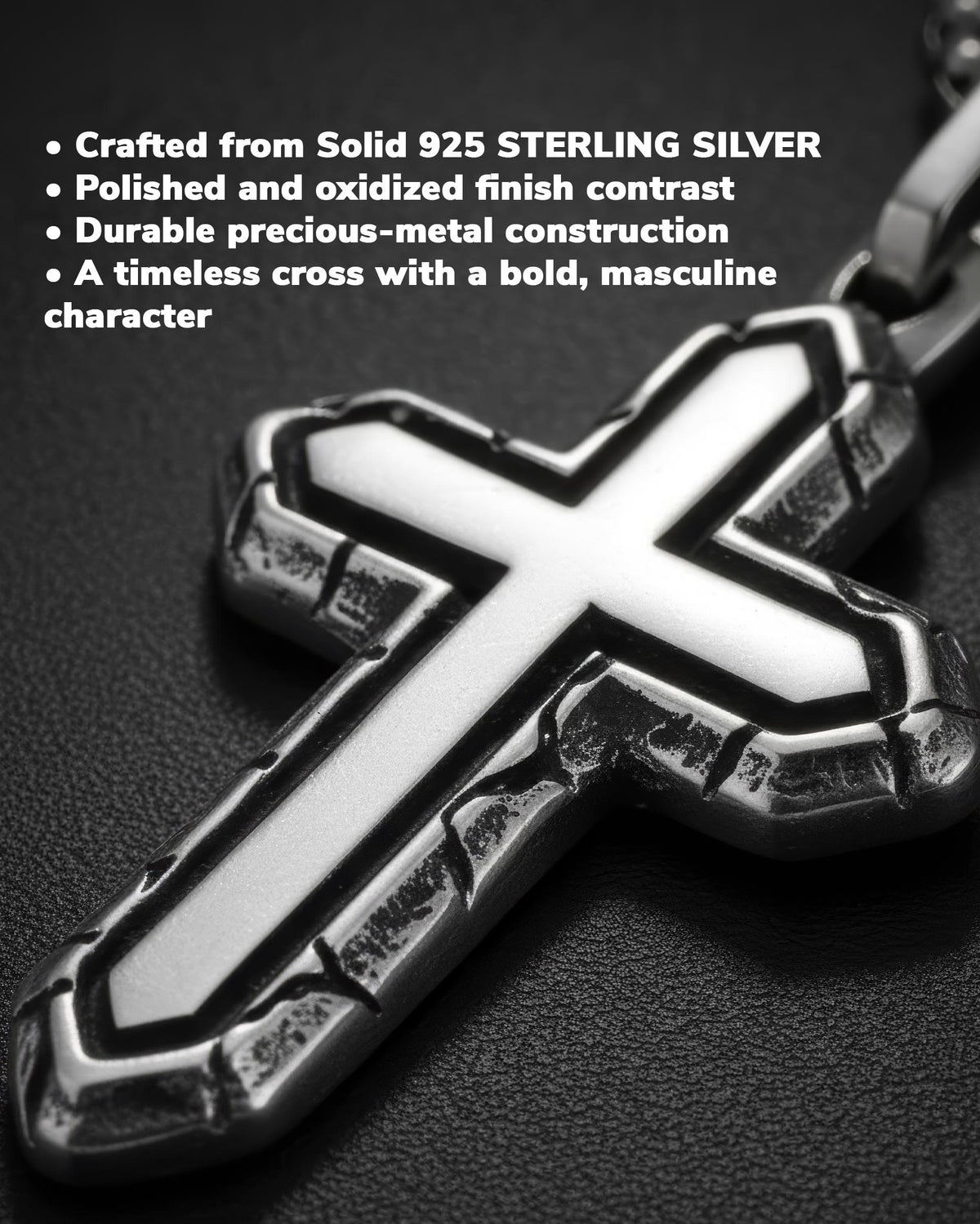 Layered Silver Cross Necklace with Textured Border