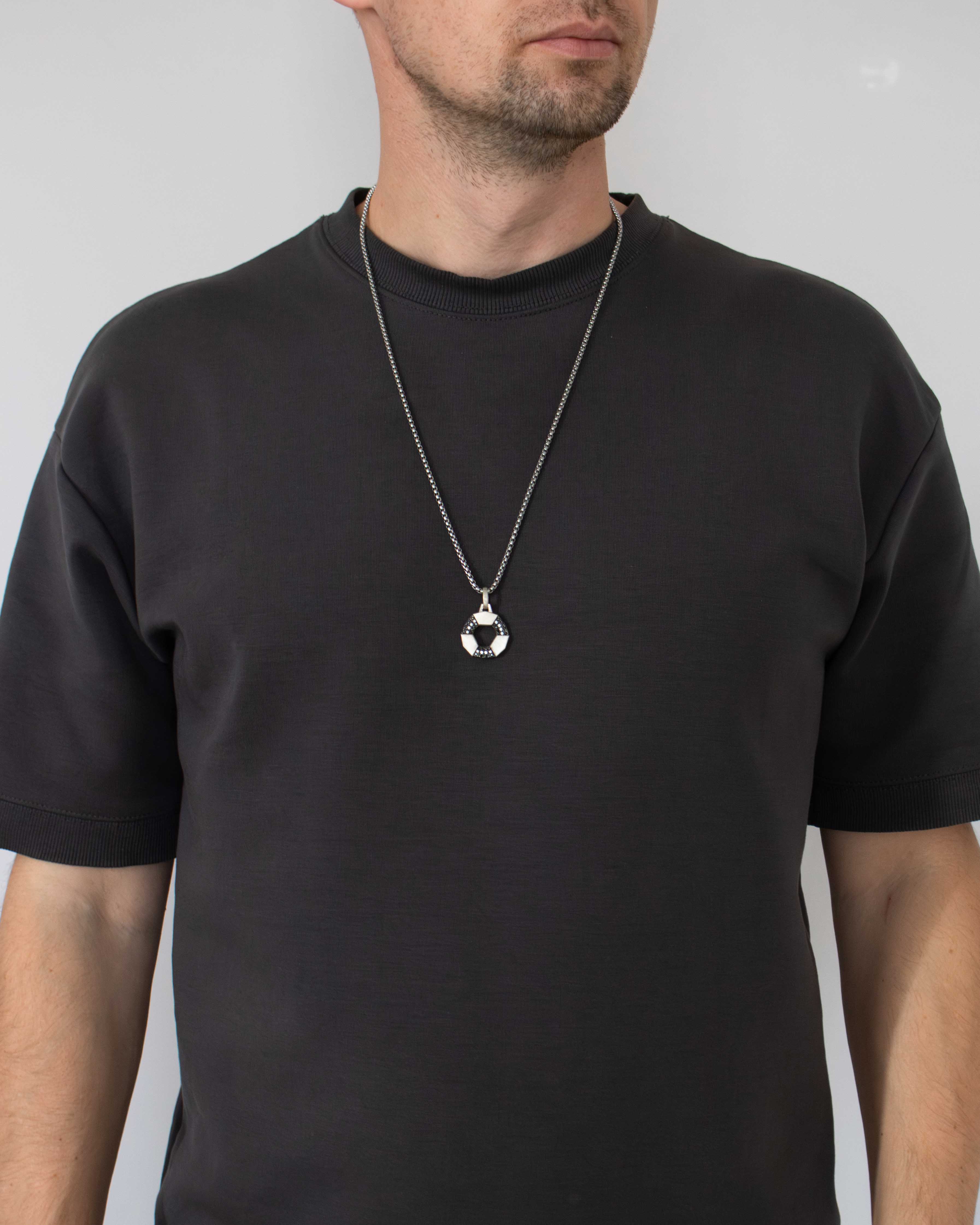 Silver Circle Amulet Necklace Mens Gift for Luck