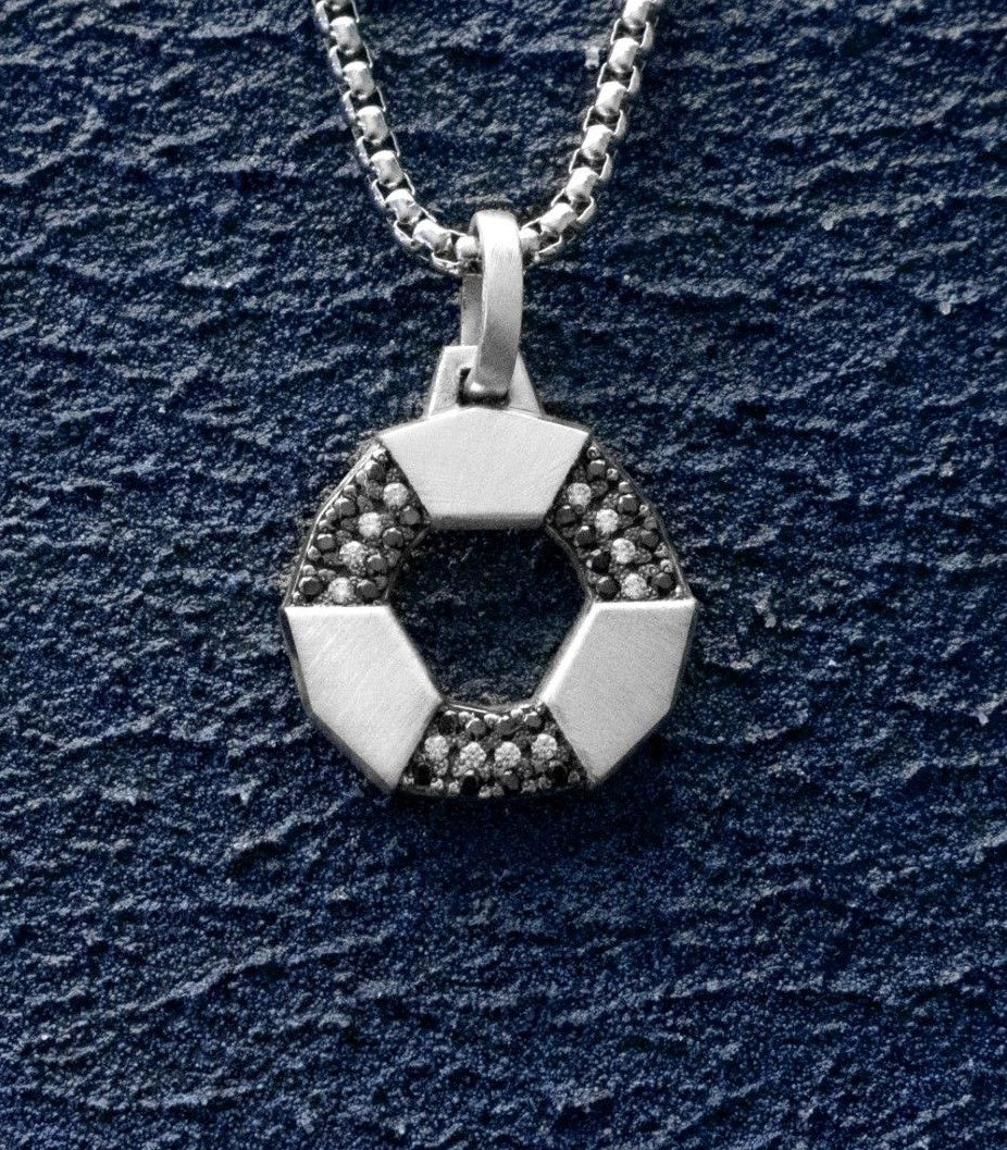 Silver Circle Amulet Necklace Mens Gift for Luck