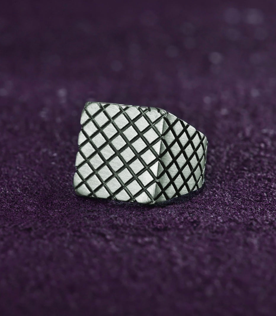 Structured Design Square Signet Ring Mid Century Modern