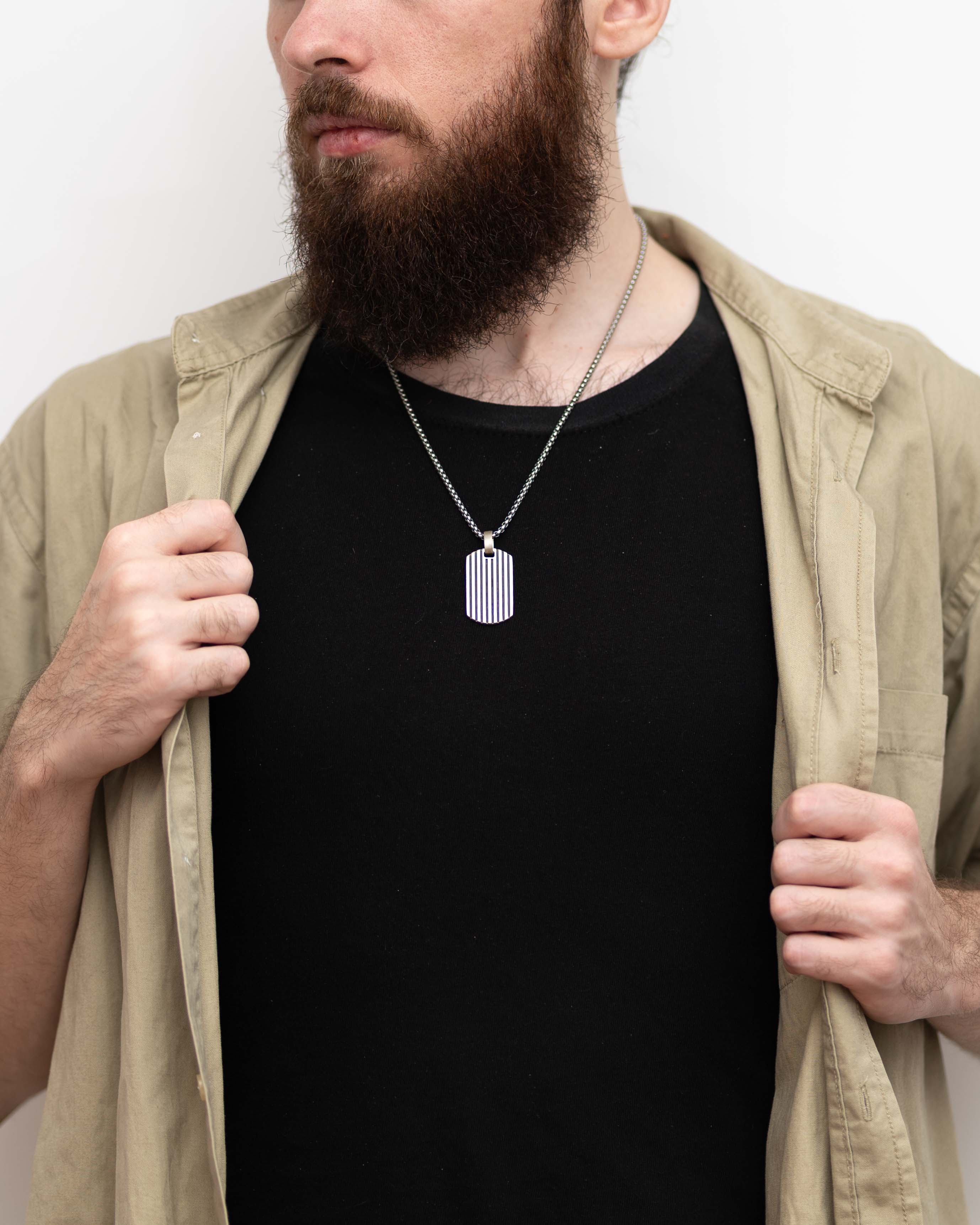 Mens Engraved Dog Tag Pendant Silver Military Design