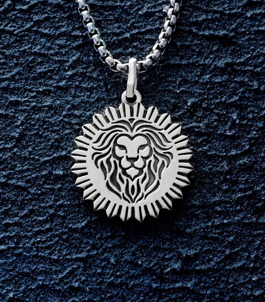 Round Sun and Leo Amulet Necklace Silver Zodiac Gift