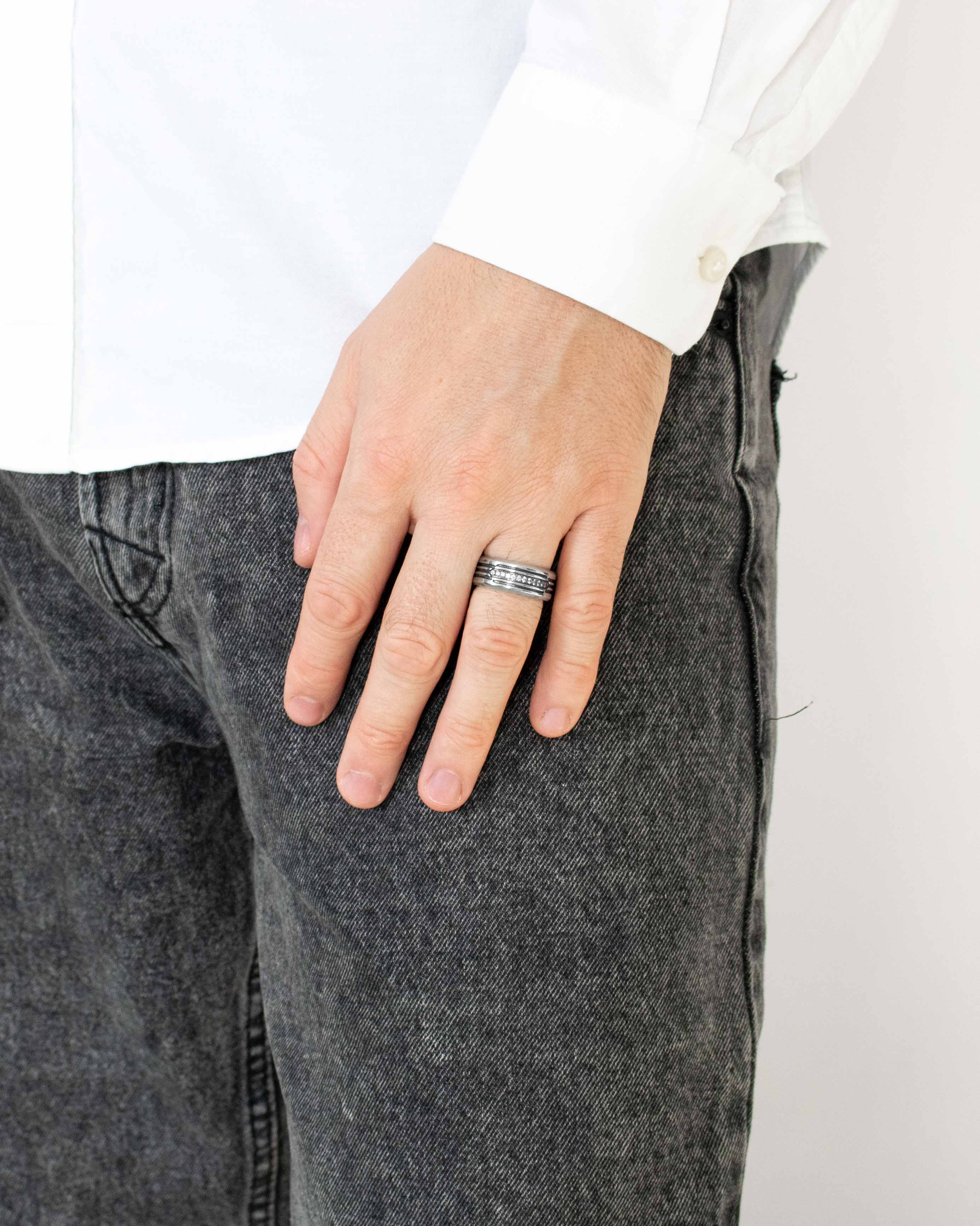 Designer Engraved Mens Engagement Band with Diamonds