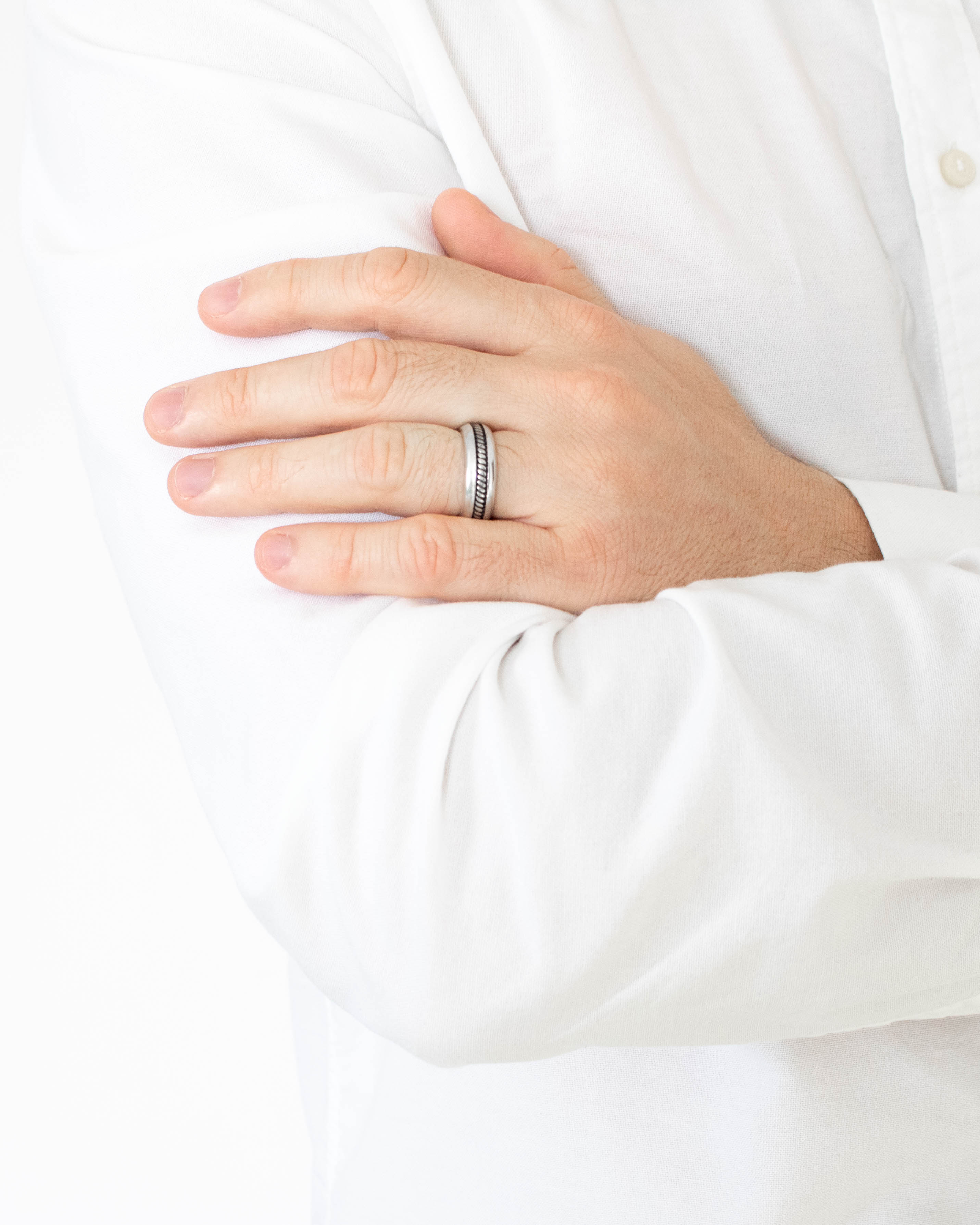 Domed Sterling Silver Band with Sculped Cable Design