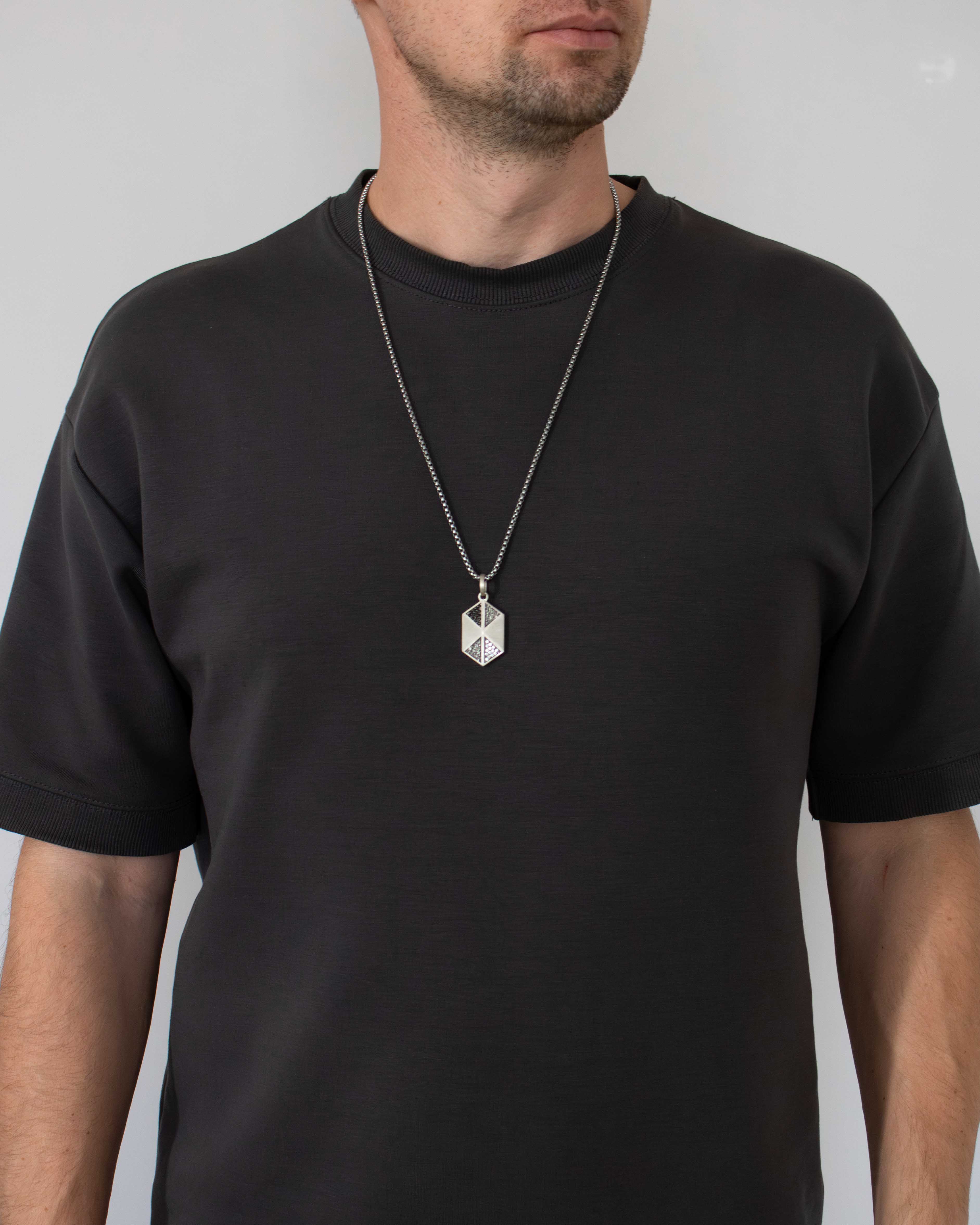 Silver Hexagon Shaped Tag Necklace Gift for Boyfriend