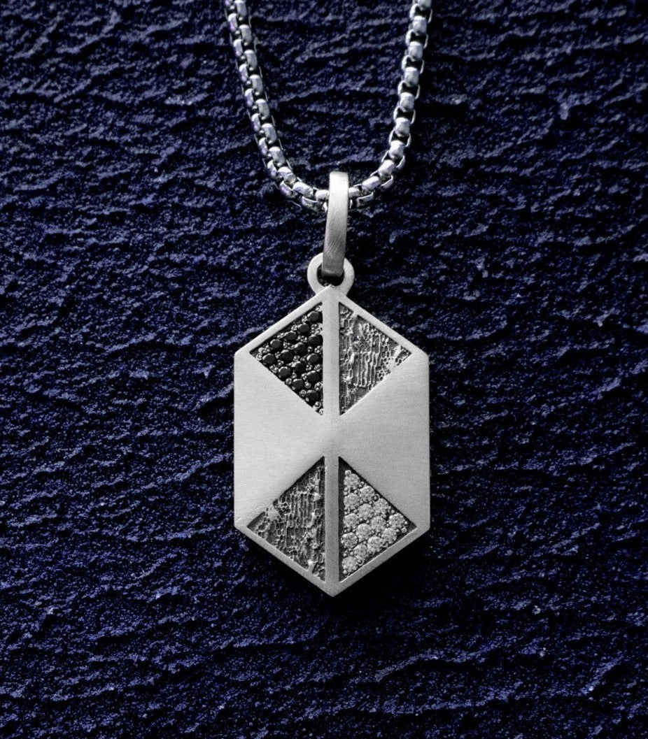 Silver Hexagon Shaped Tag Necklace Gift for Boyfriend