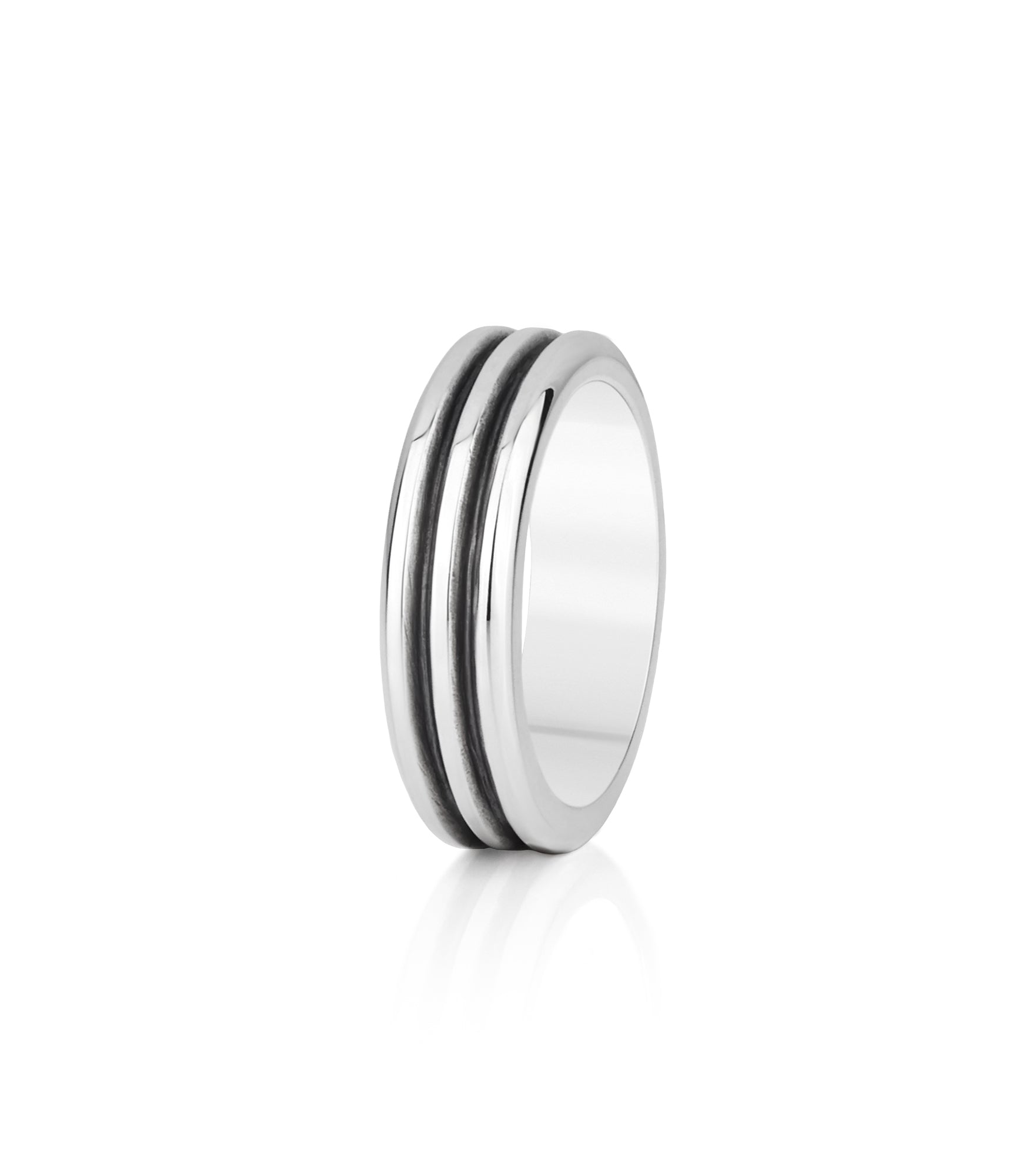 Ribbed Design Minimalist Silver Ring Polished & Oxidized