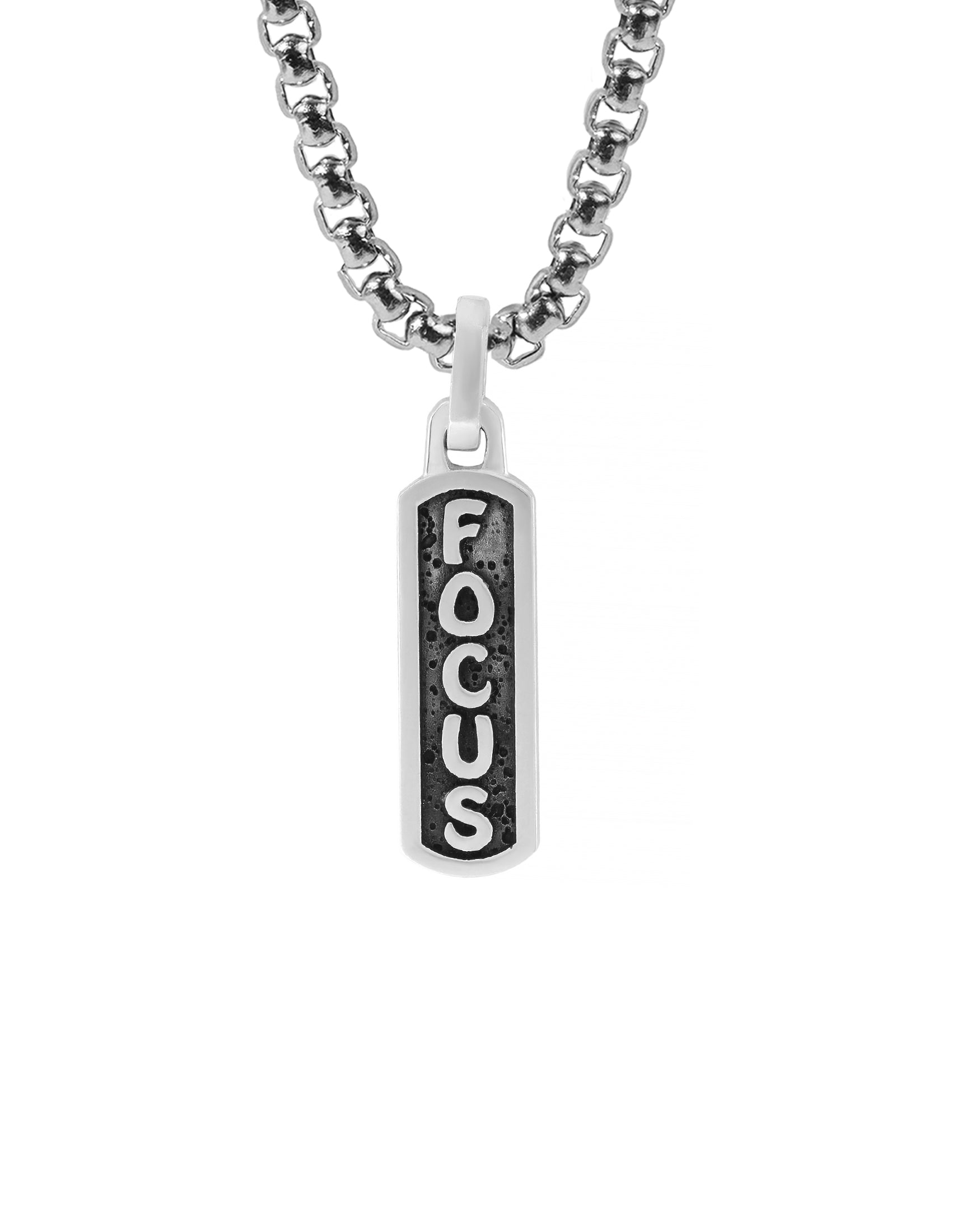 Men's Small Amulet Necklace with Engraved Word FOCUS