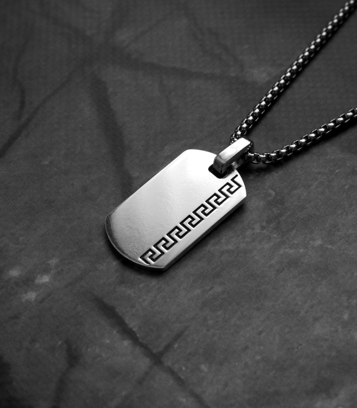 Greek Symbol Silver Dog Tag Pendant Necklace for Him