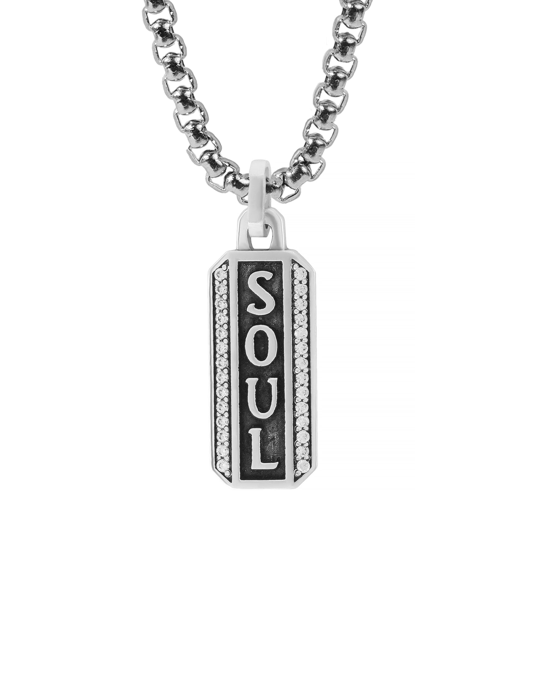 SOUL Necklace Ingot Shape with Diamonds CZ Silver