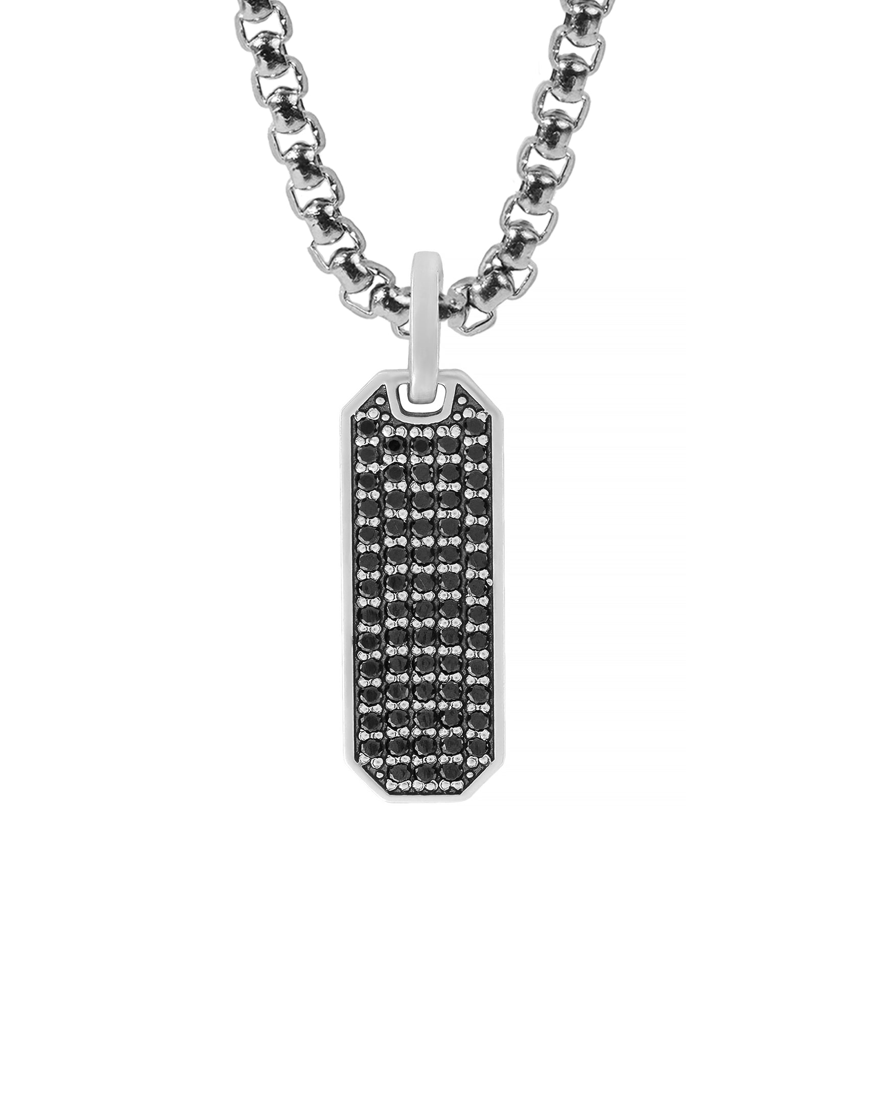 Statement Silver Bar Necklace with Black Diamonds CZ