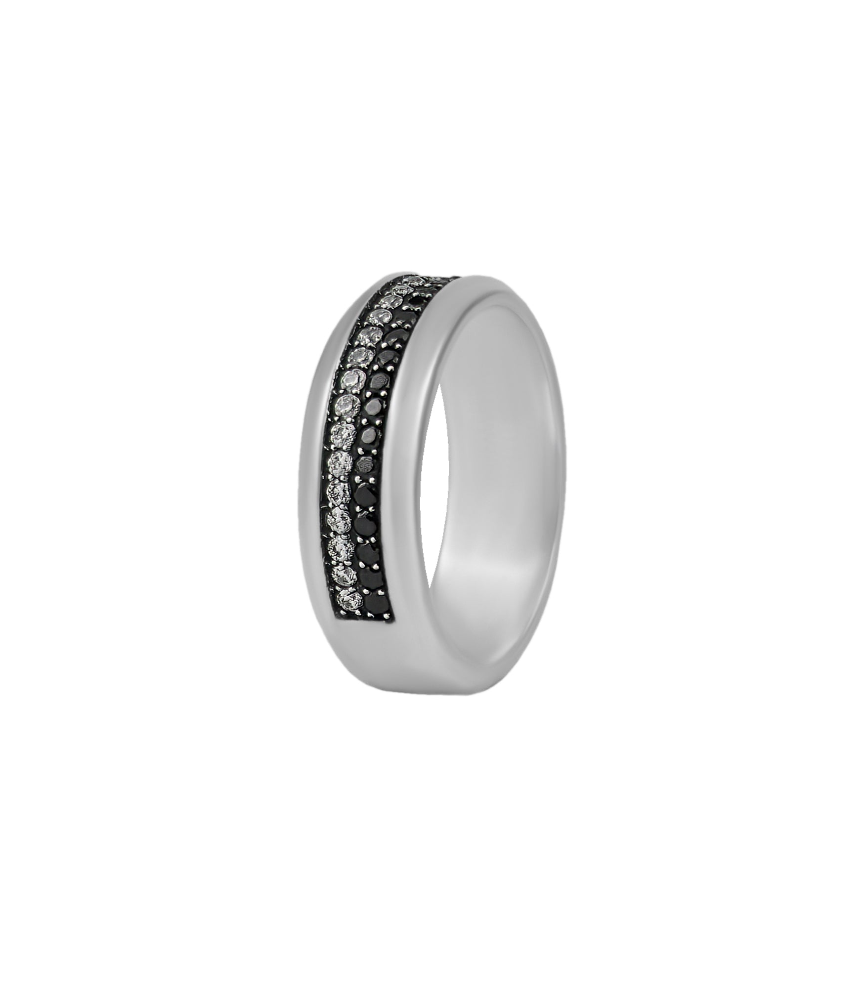 Silver Wedding Band Black & White Stones Half Eternity