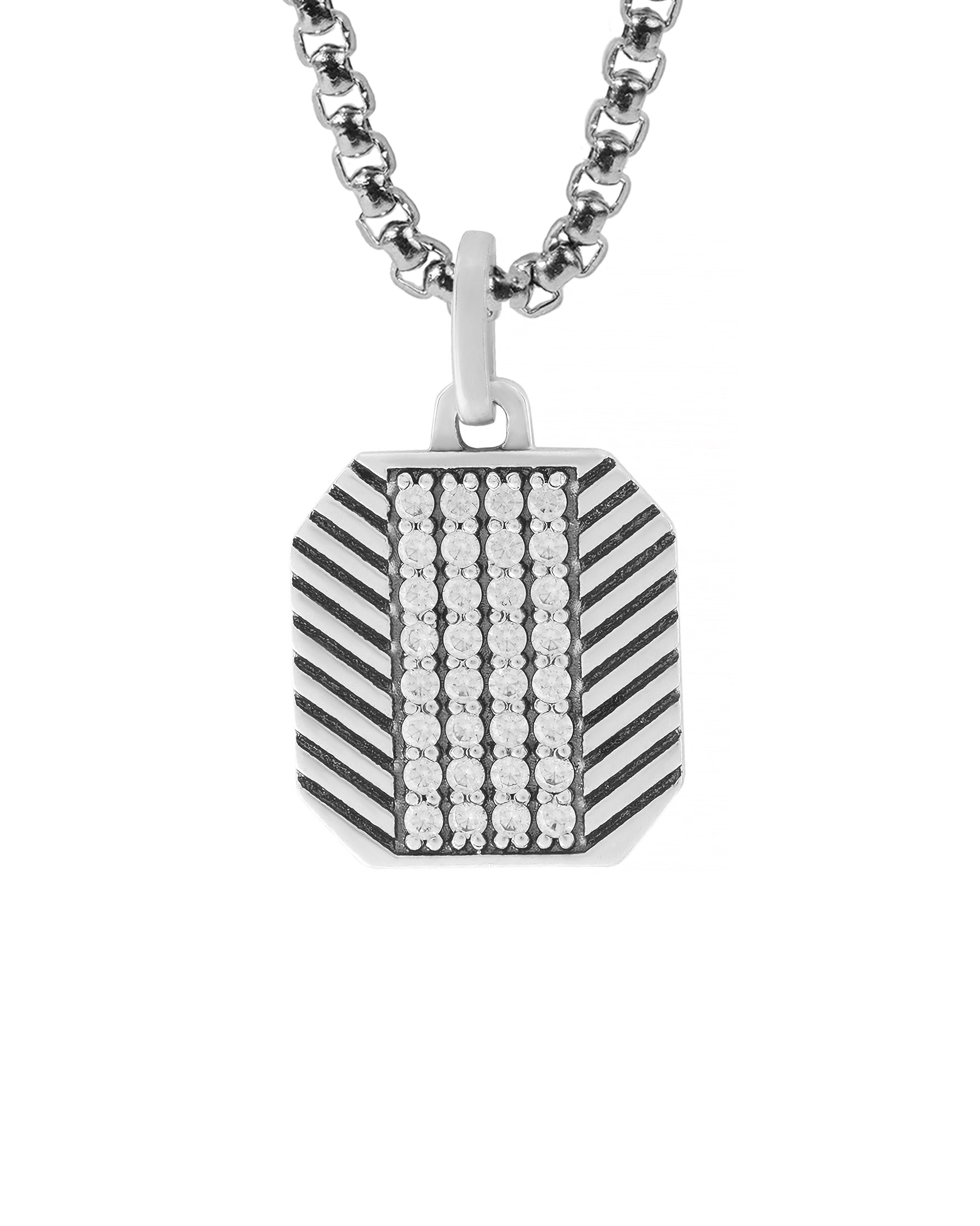 Men's Classy Patterned Silver Necklace with Diamonds CZ