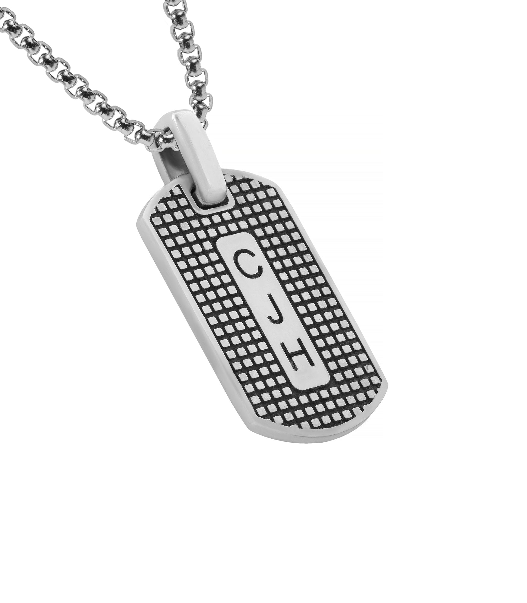 Mens Silver Personalized Pendant Necklace with Pattern