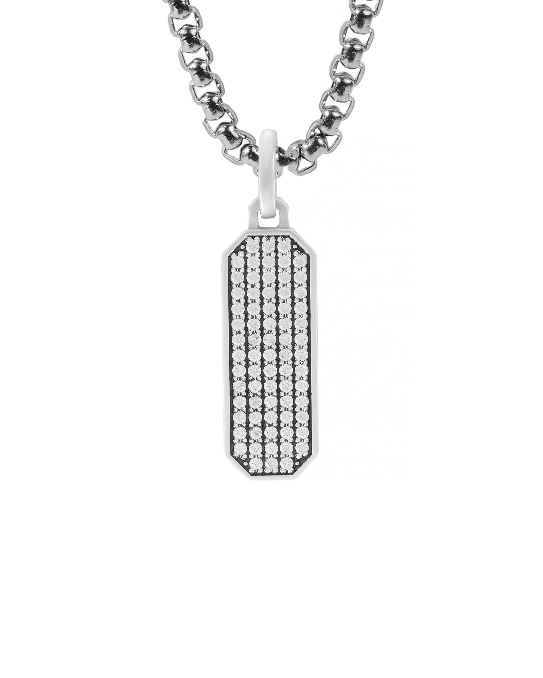 Classy Octagon Ingot Necklace with Diamonds CZ Silver