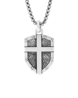 sterling silver shield necklace pendant with cross religious themed amulet.