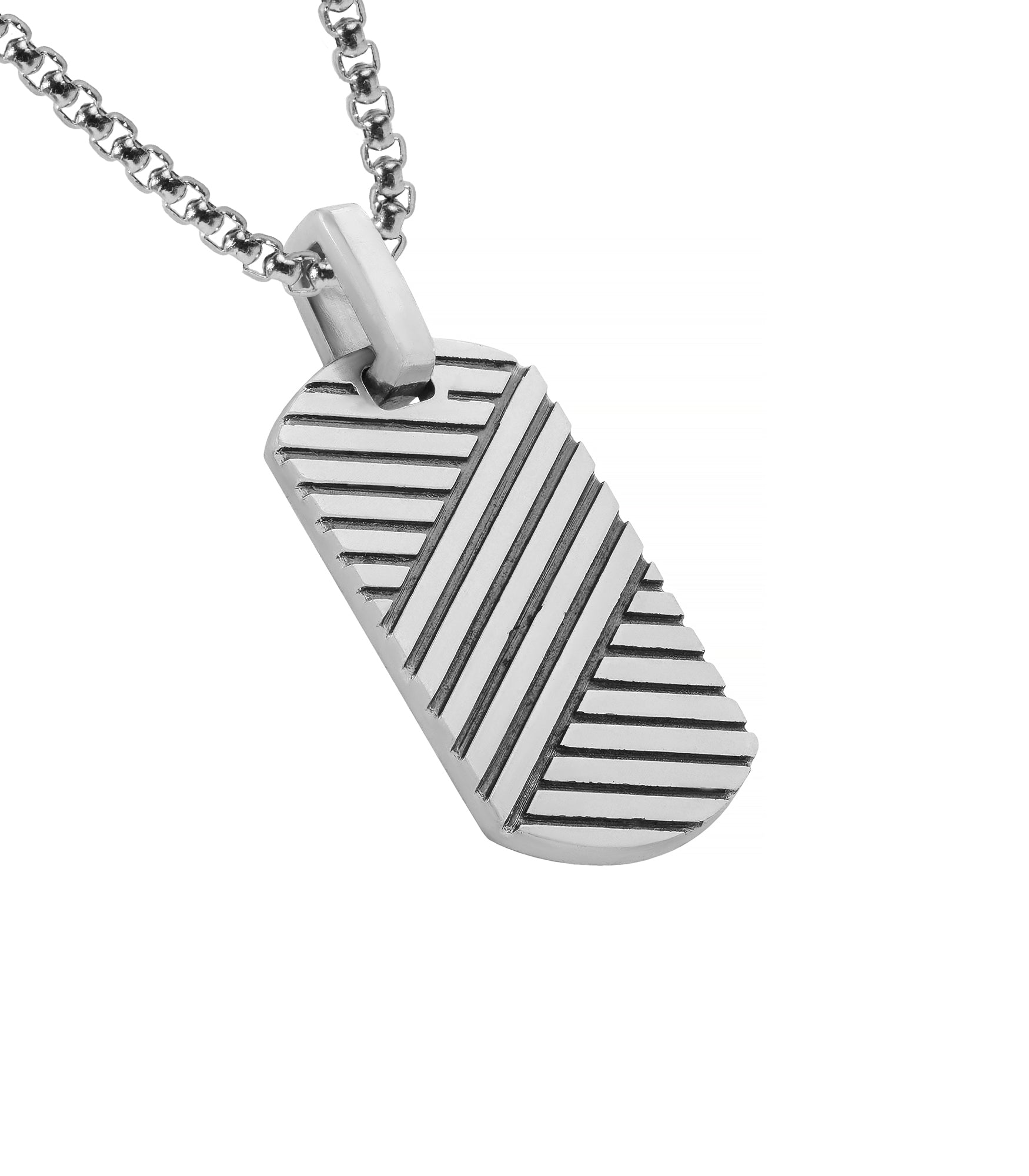 Lined Engraving Tag Pendant Necklace Sterling Silver