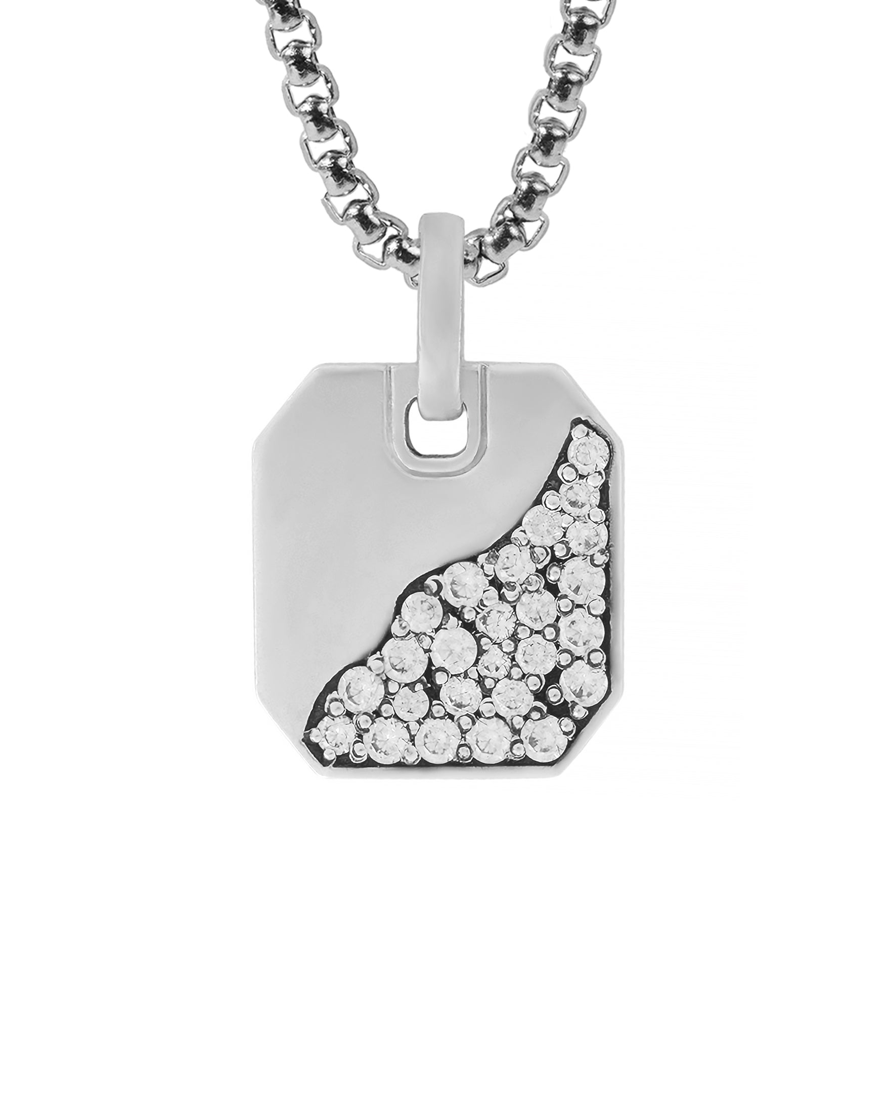 Half Designed Silver Octagon Pendant with Diamonds CZ