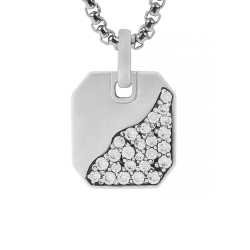 Half Designed Silver Octagon Pendant with Diamonds CZ