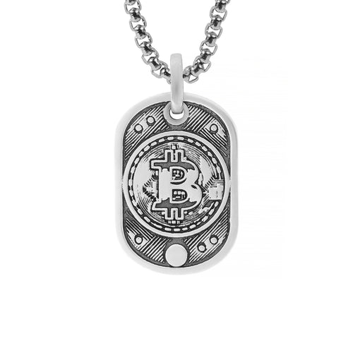 Bitcoin Pendant Dog Tag Sterling Silver Ultra Detailed